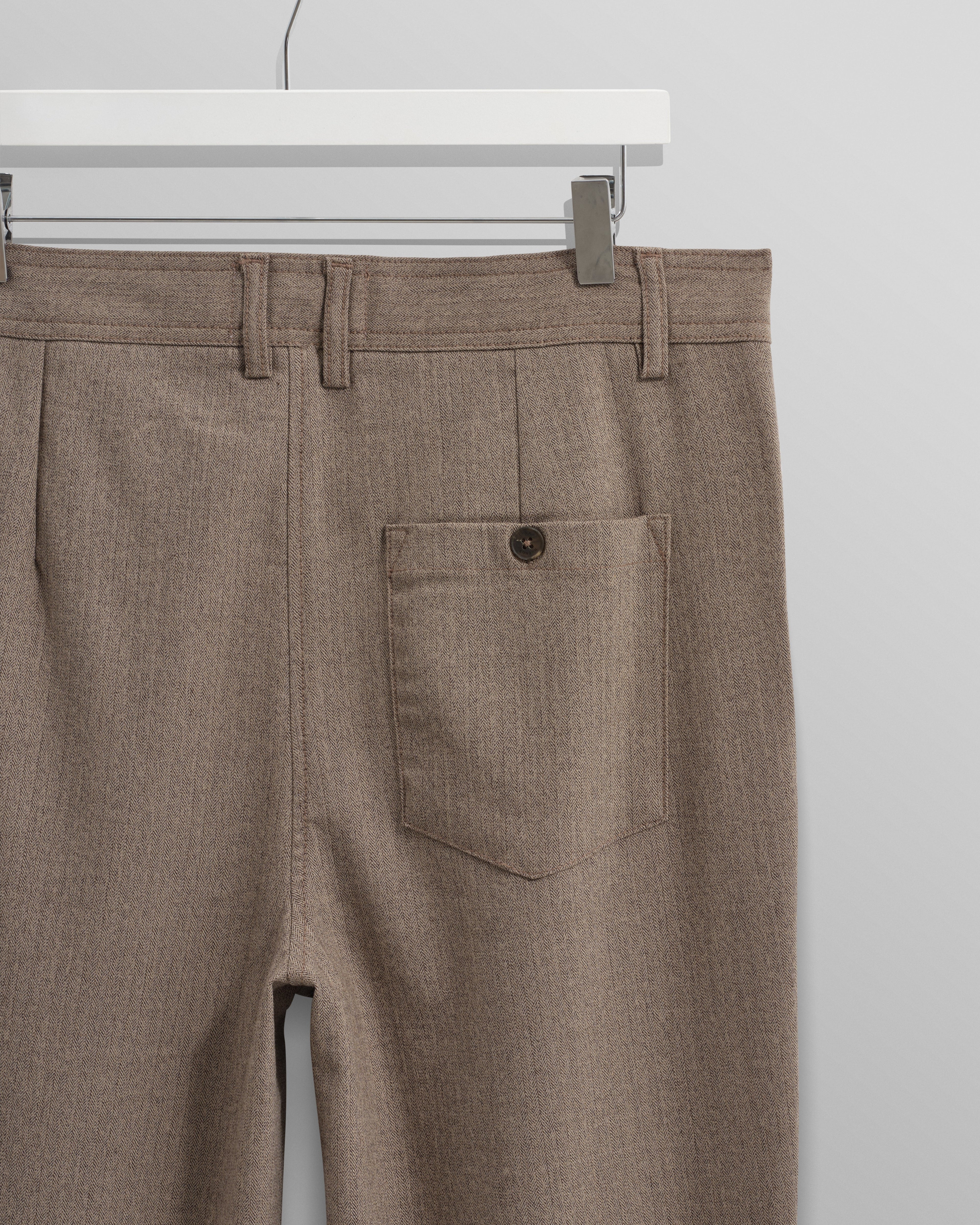 Raleigh - Light Brown Herringbone Pleated Trousers
