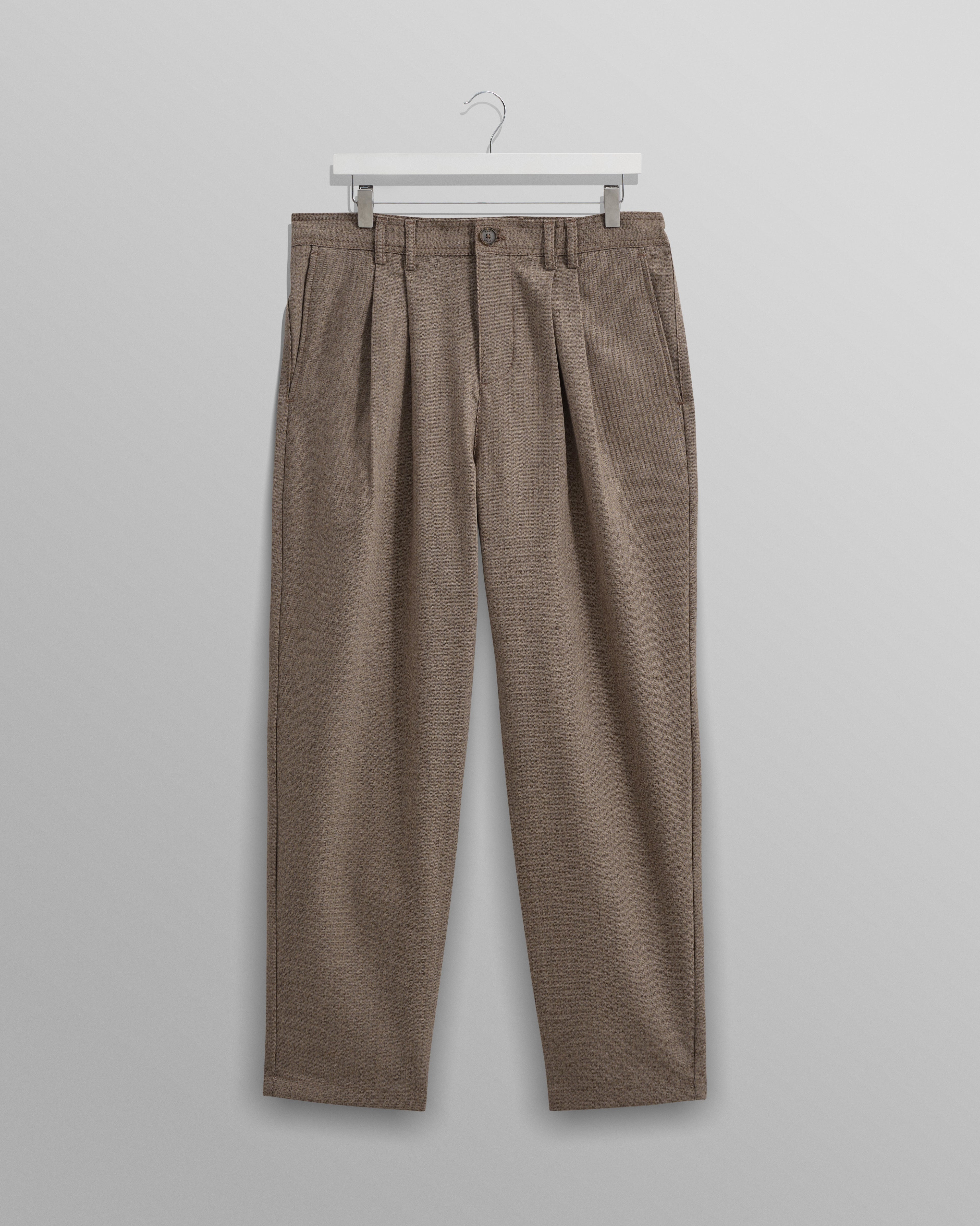 Raleigh - Light Brown Herringbone Pleated Trousers
