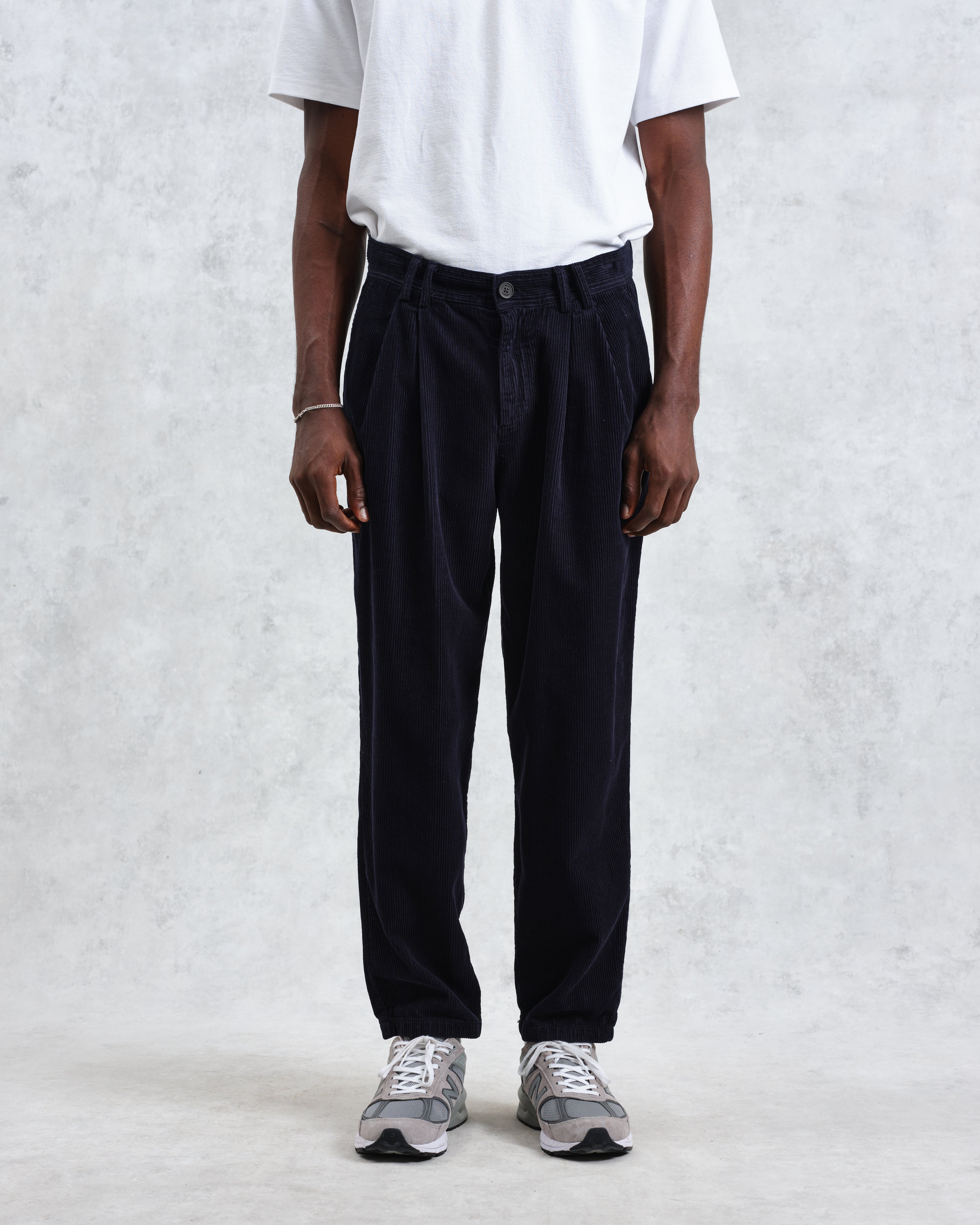 Raleigh - Navy Corduroy Pleated Trousers