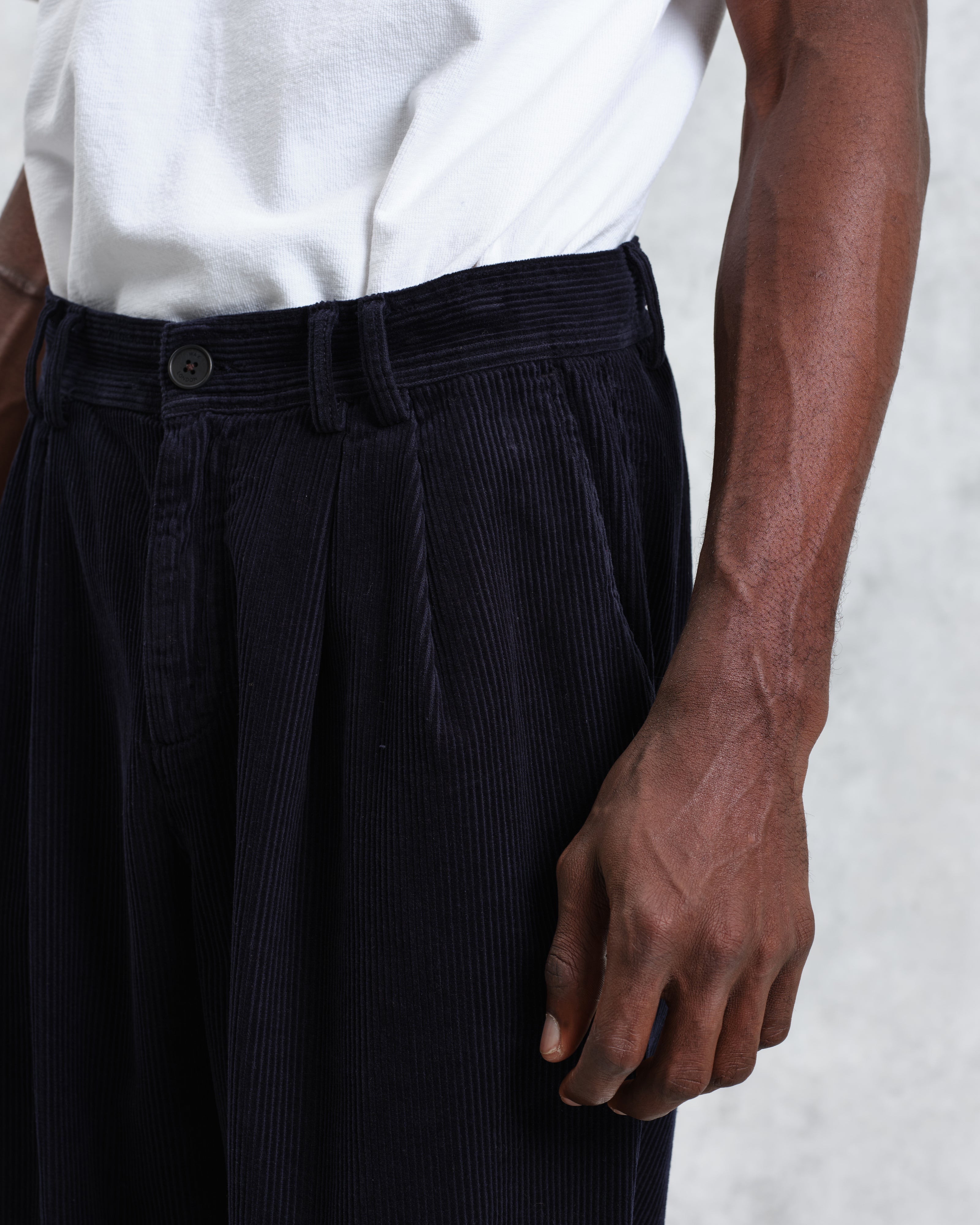 Raleigh - Navy Corduroy Pleated Trousers