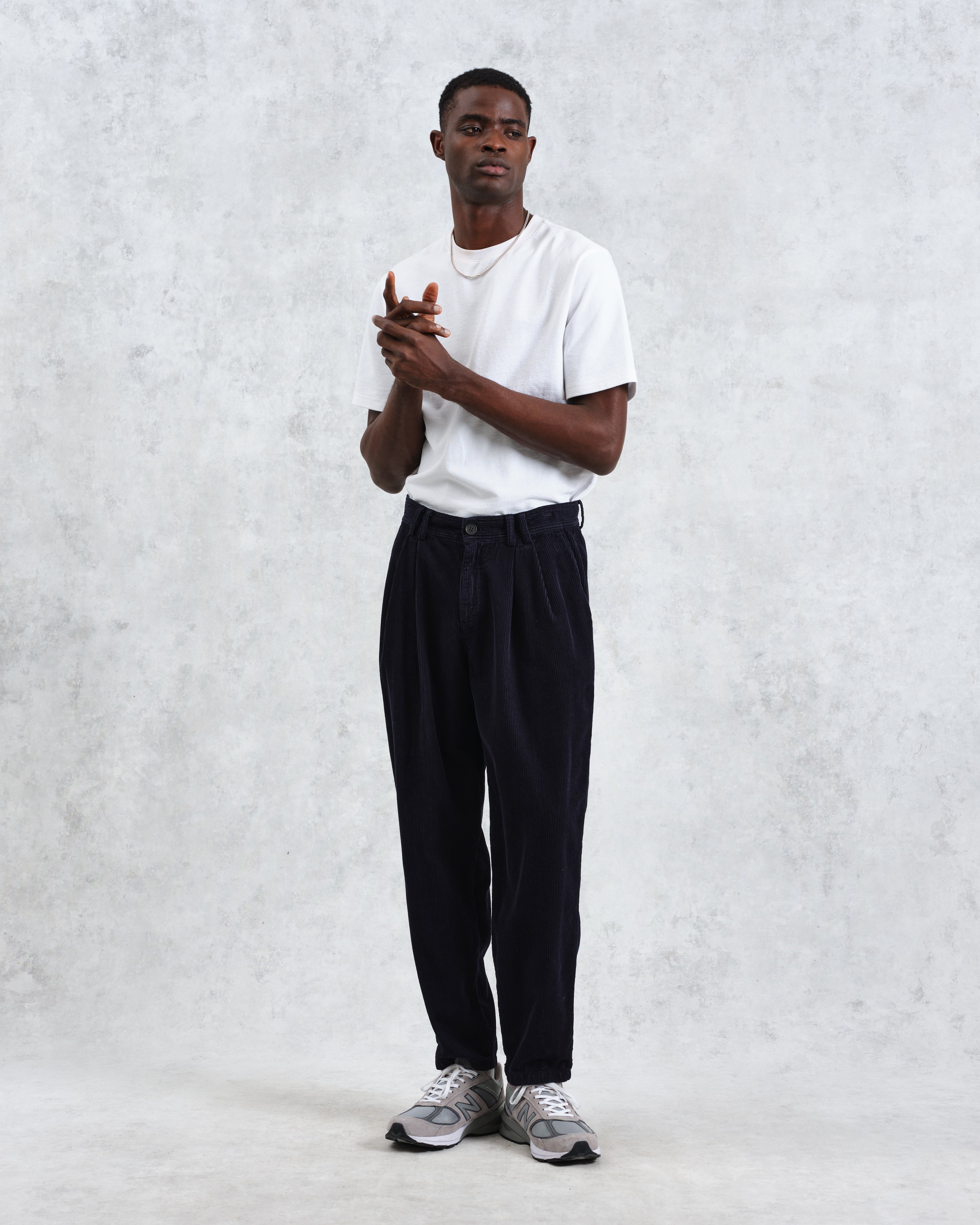 Raleigh - Navy Corduroy Pleated Trousers