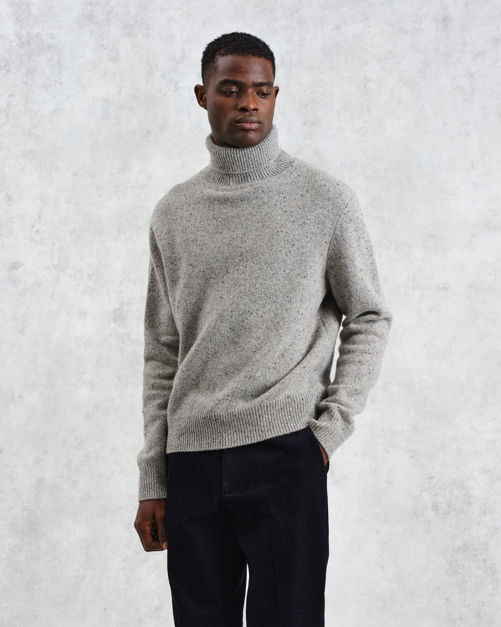 Ridgeway - Grey Donegal Roll Neck Jumper