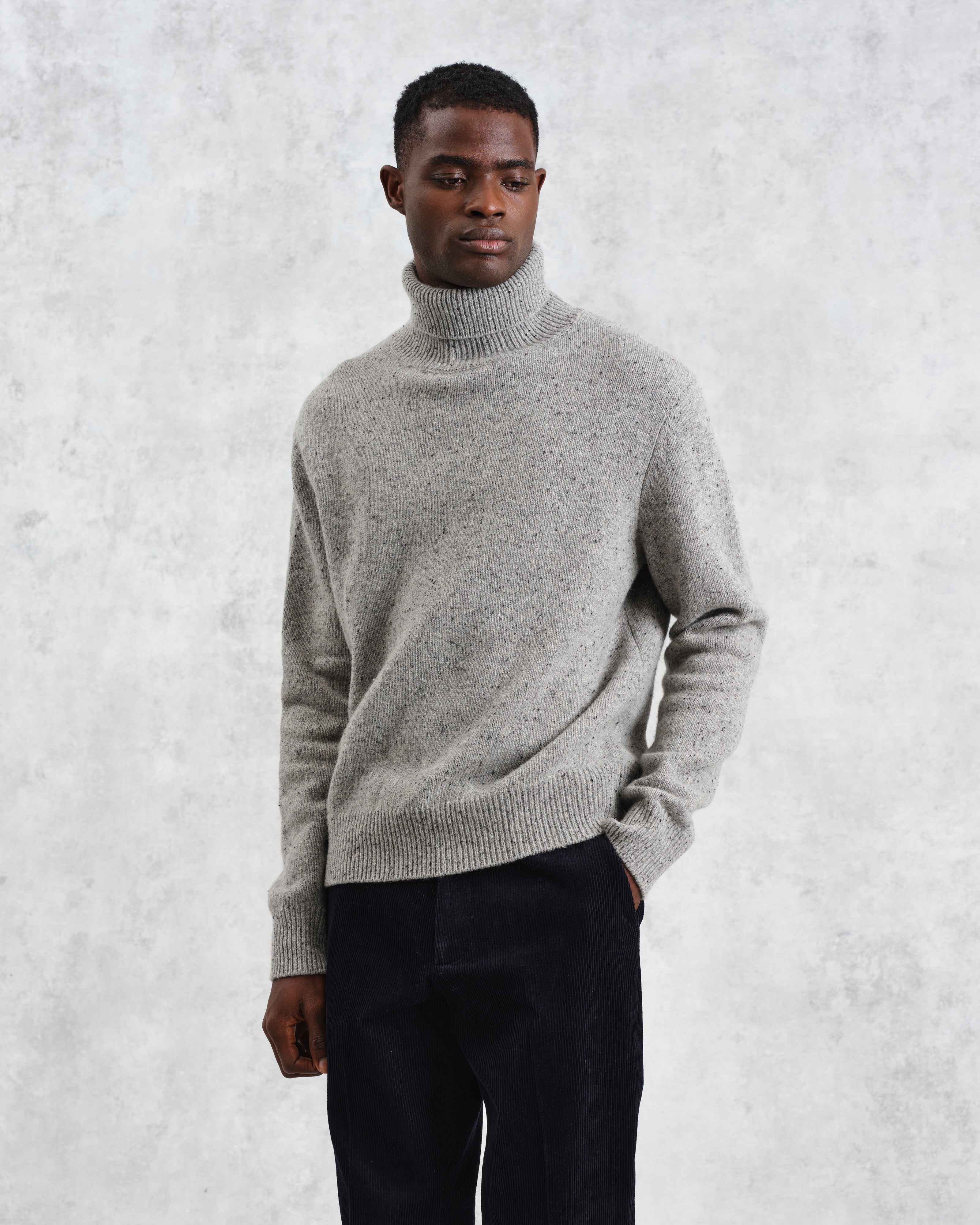 Ridgeway - Grey Donegal Roll Neck Jumper