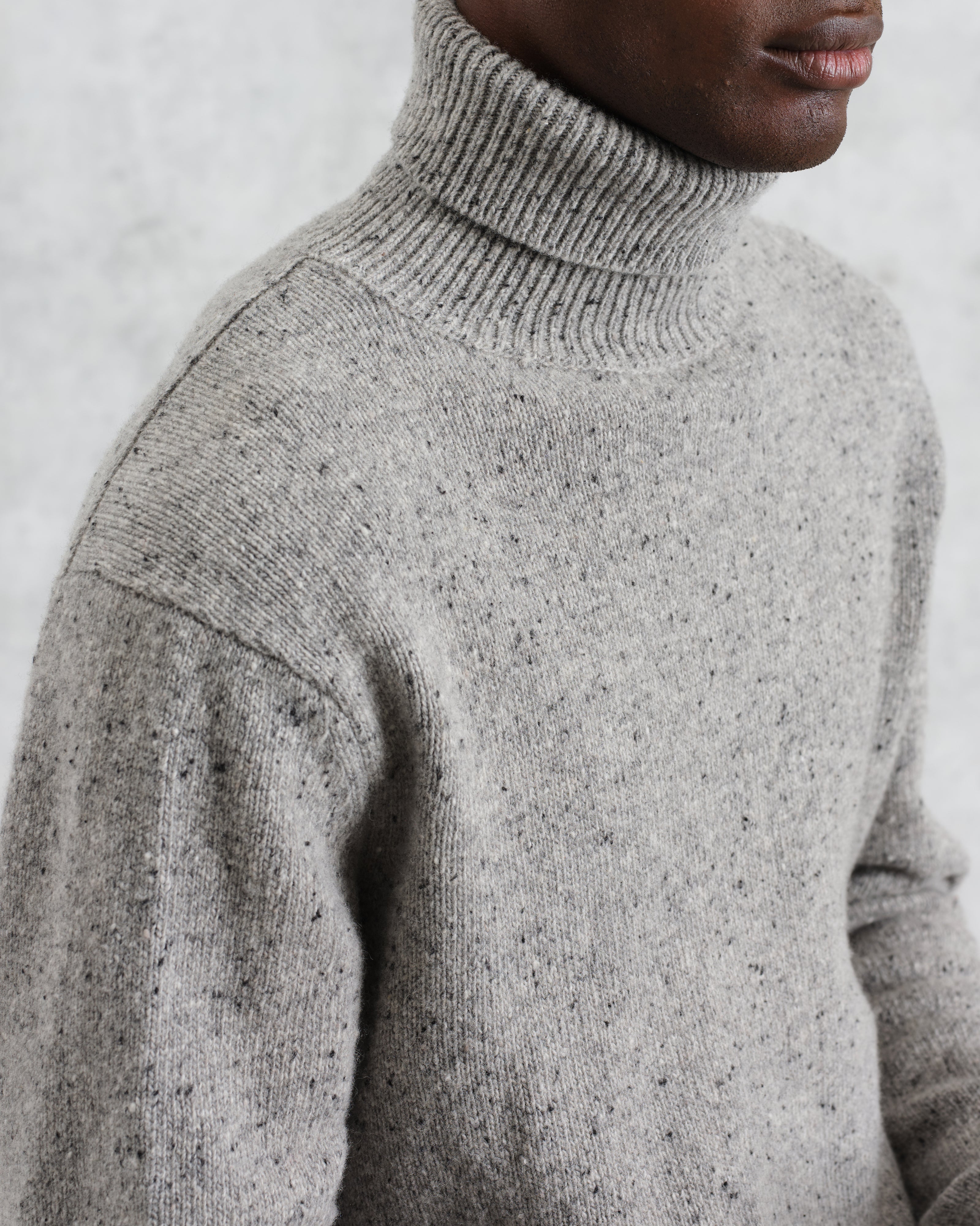 Ridgeway - Grey Donegal Roll Neck Jumper