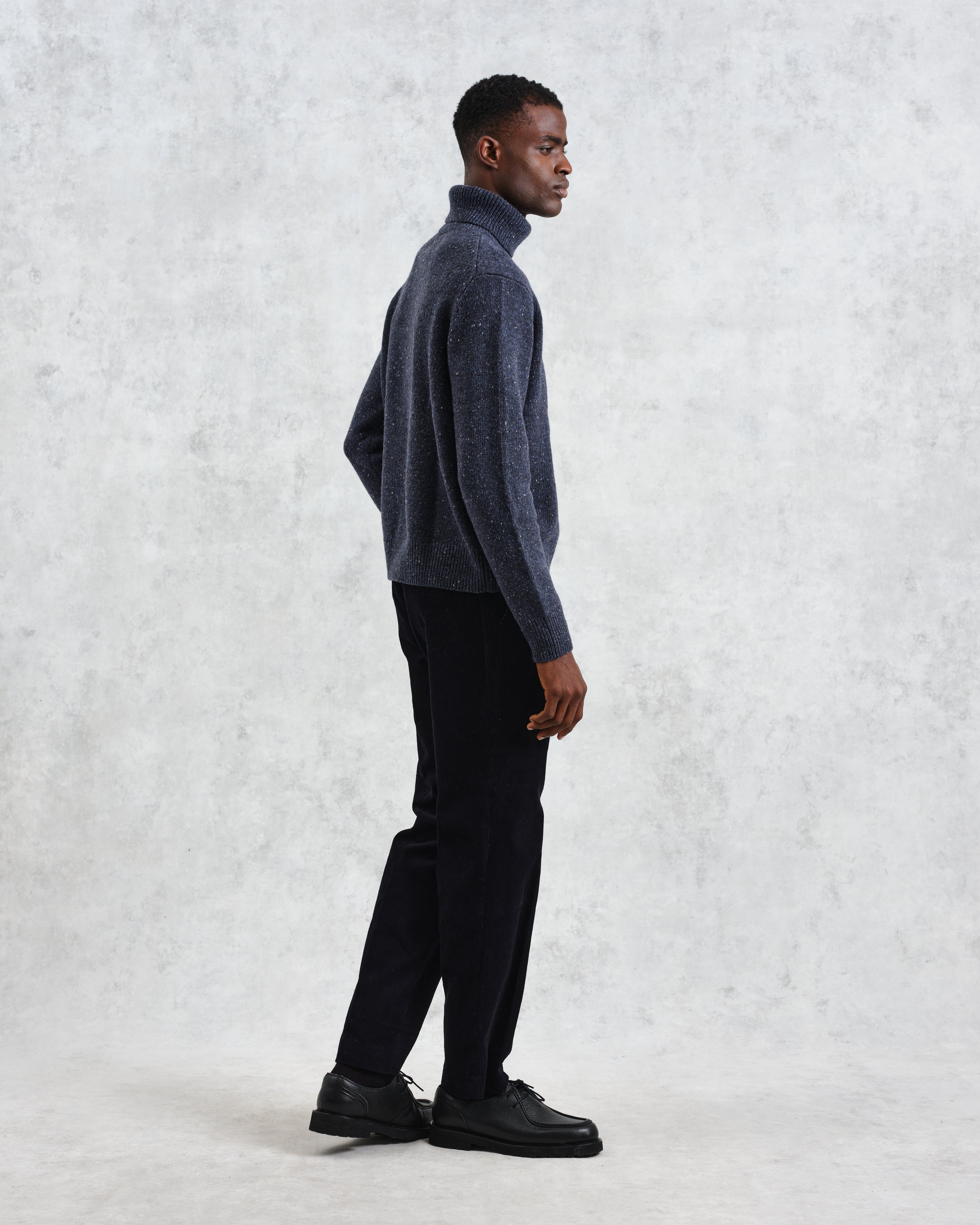 Ridgeway - Petrol Blue Donegal Roll Neck Jumper