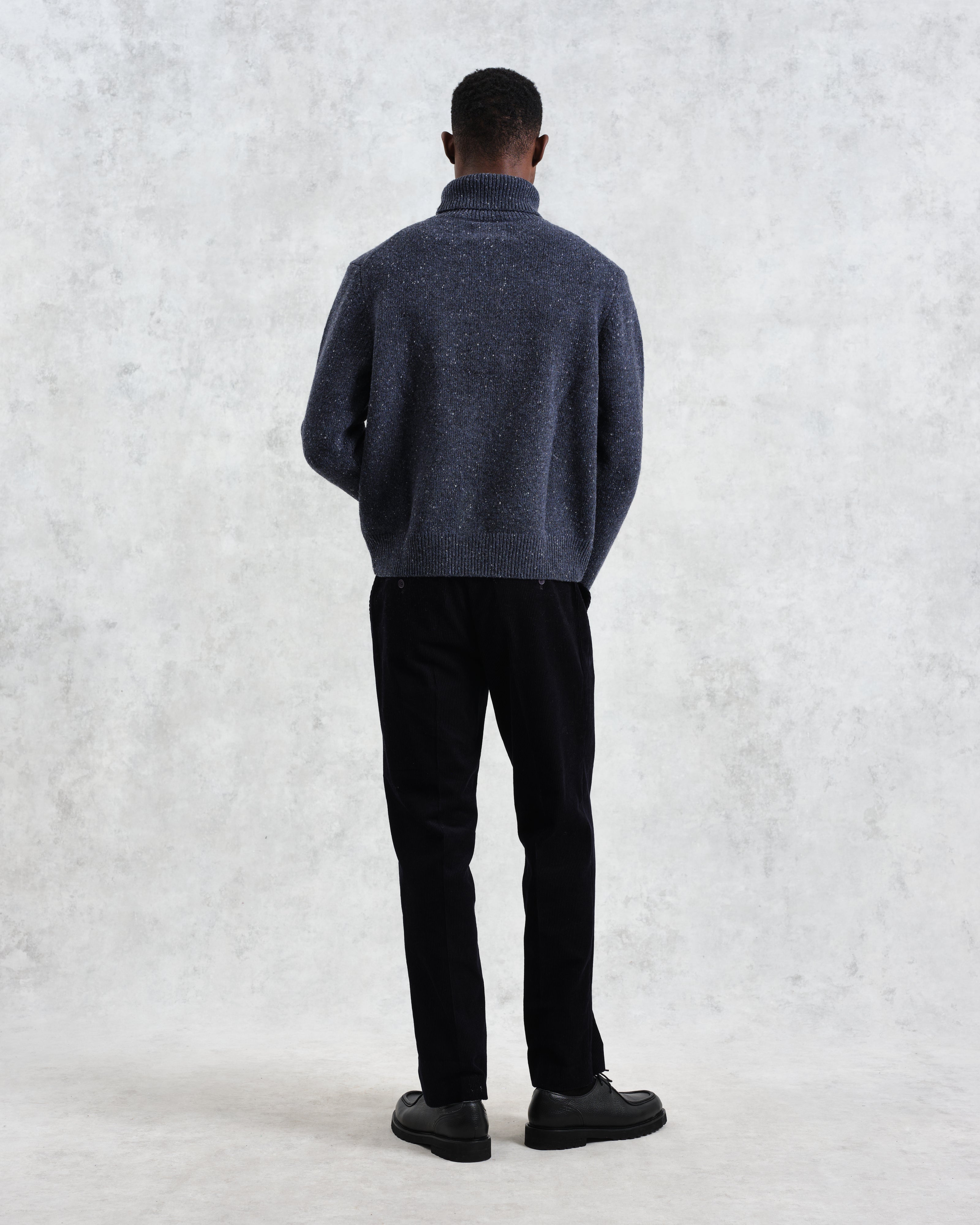 Ridgeway - Petrol Blue Donegal Roll Neck Jumper