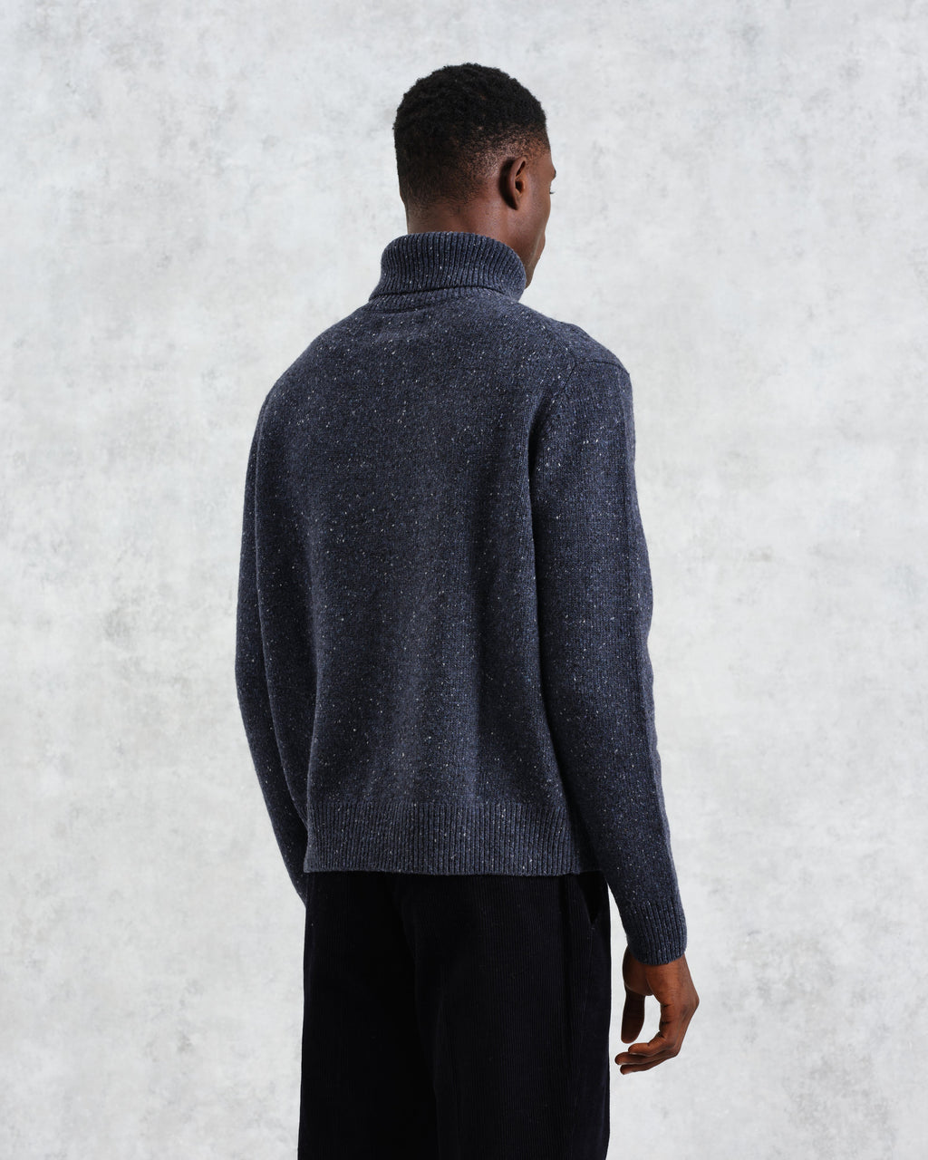 Ridgeway - Petrol Blue Donegal Roll Neck Jumper