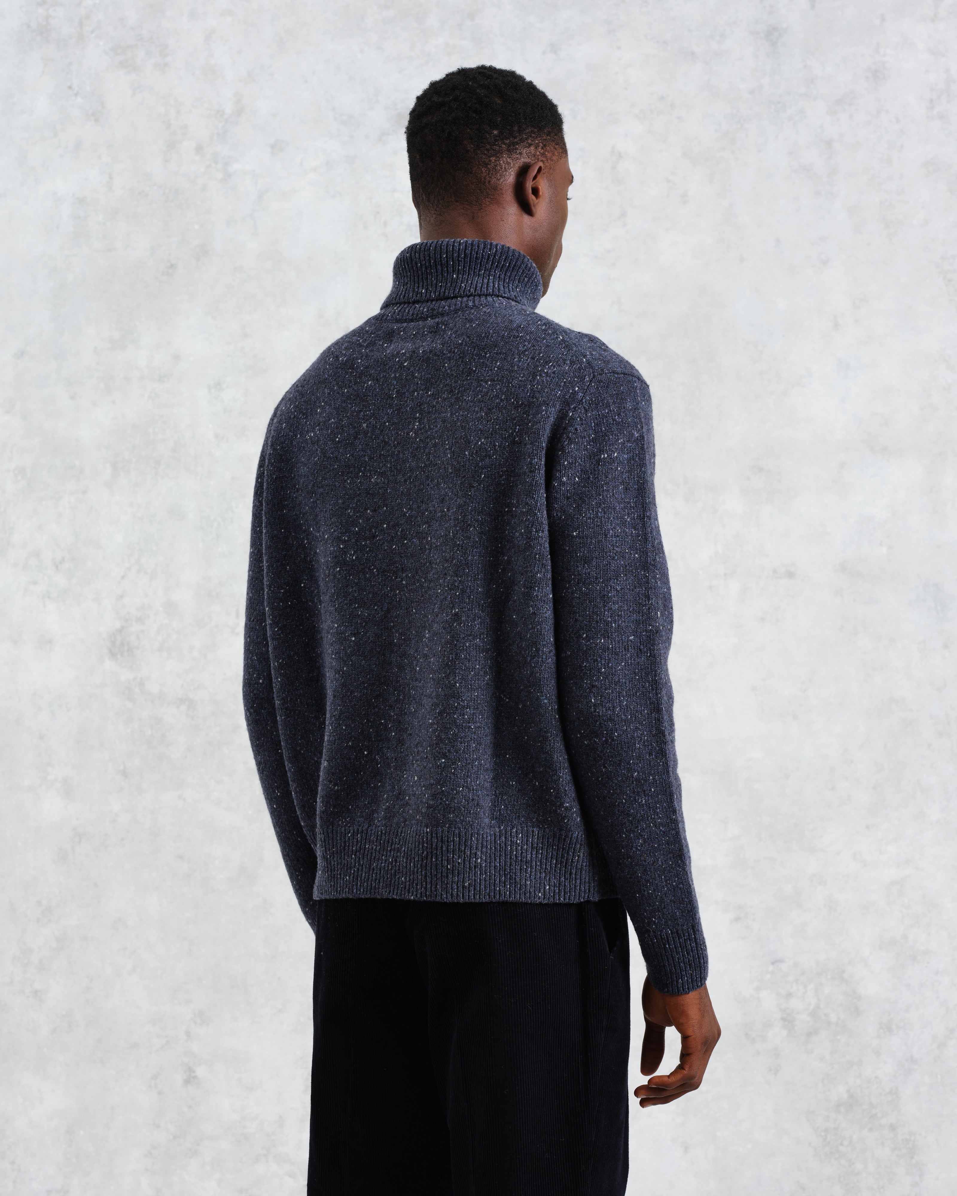 Ridgeway - Petrol Blue Donegal Roll Neck Jumper