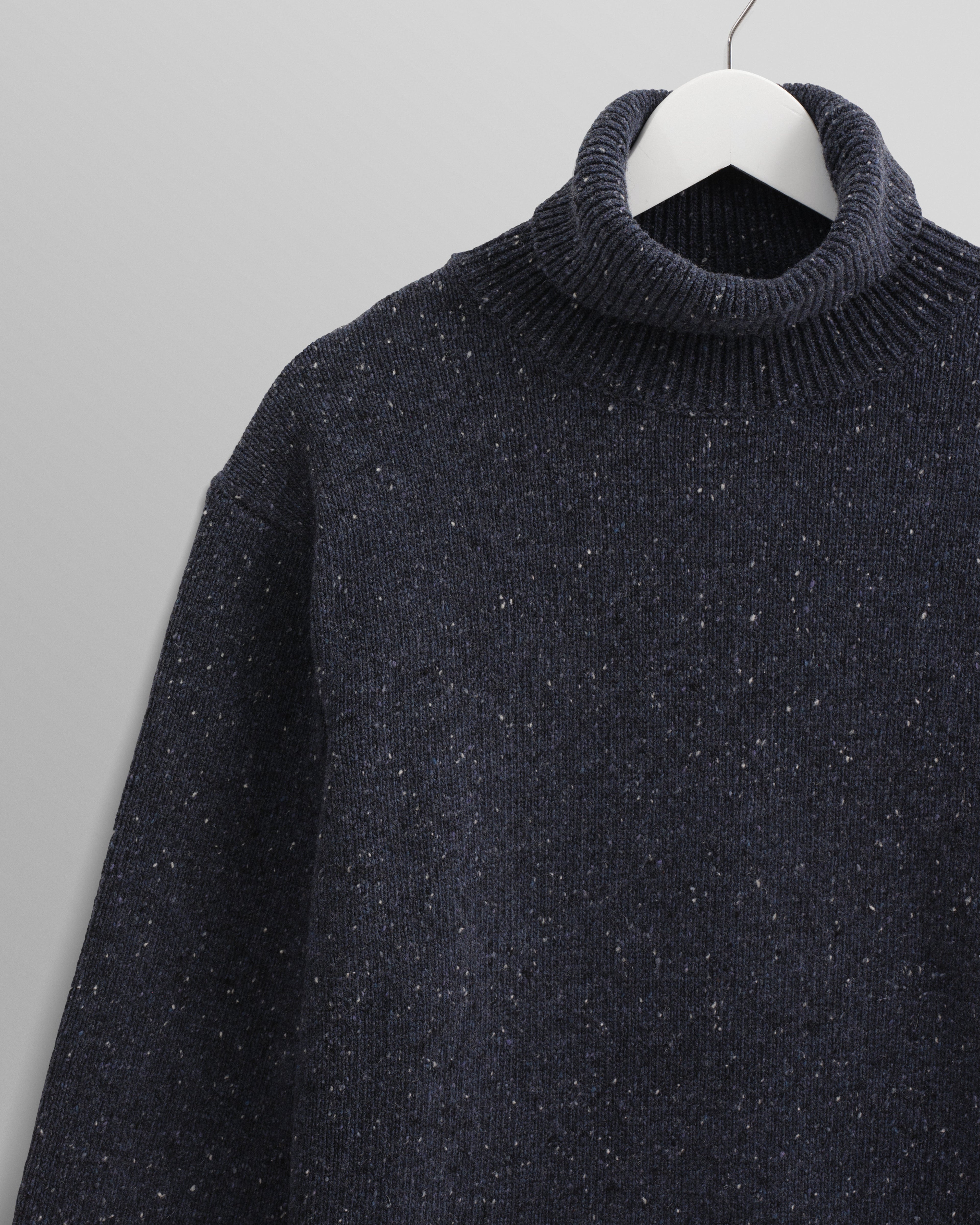 Ridgeway - Petrol Blue Donegal Roll Neck Jumper