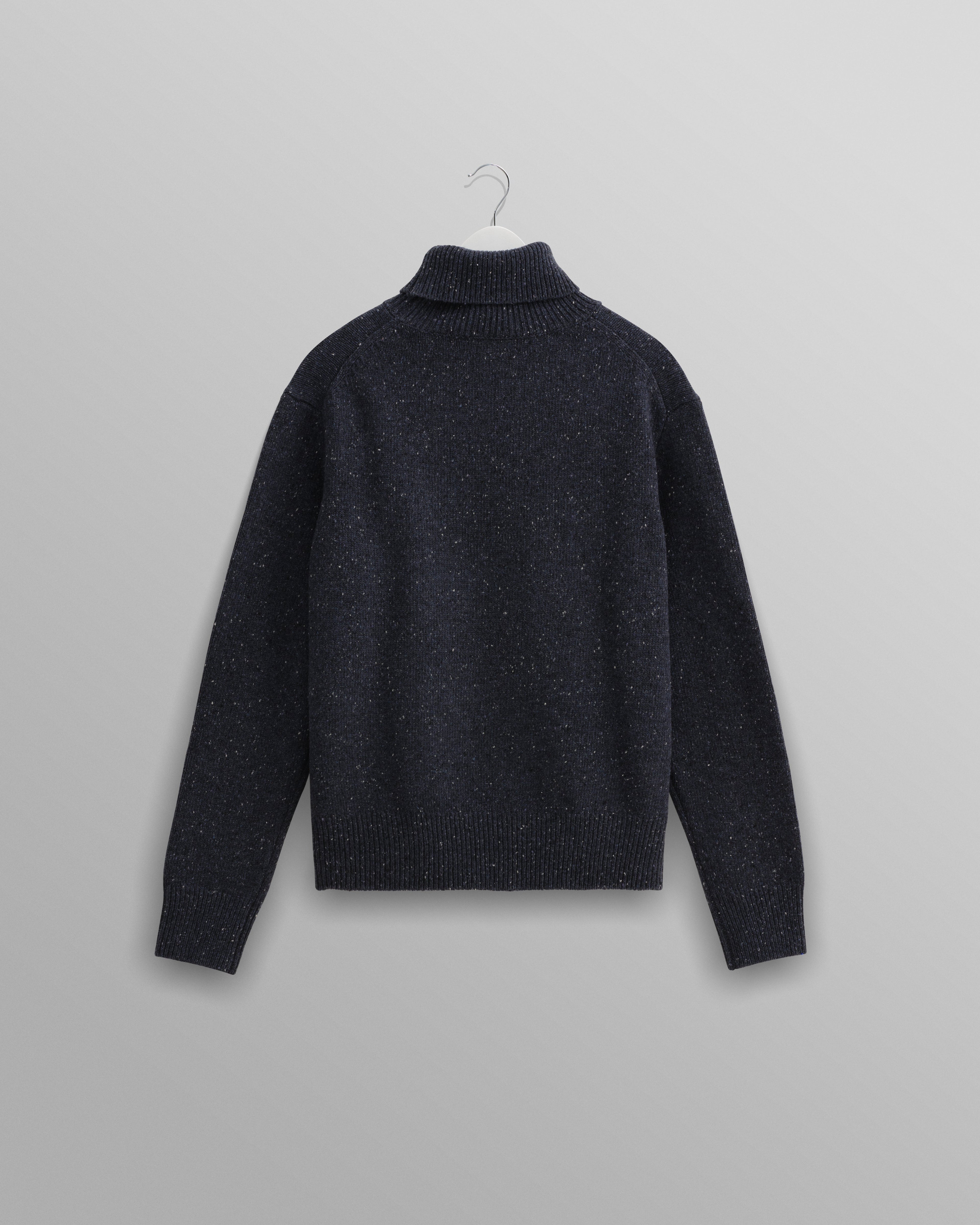 Ridgeway - Petrol Blue Donegal Roll Neck Jumper