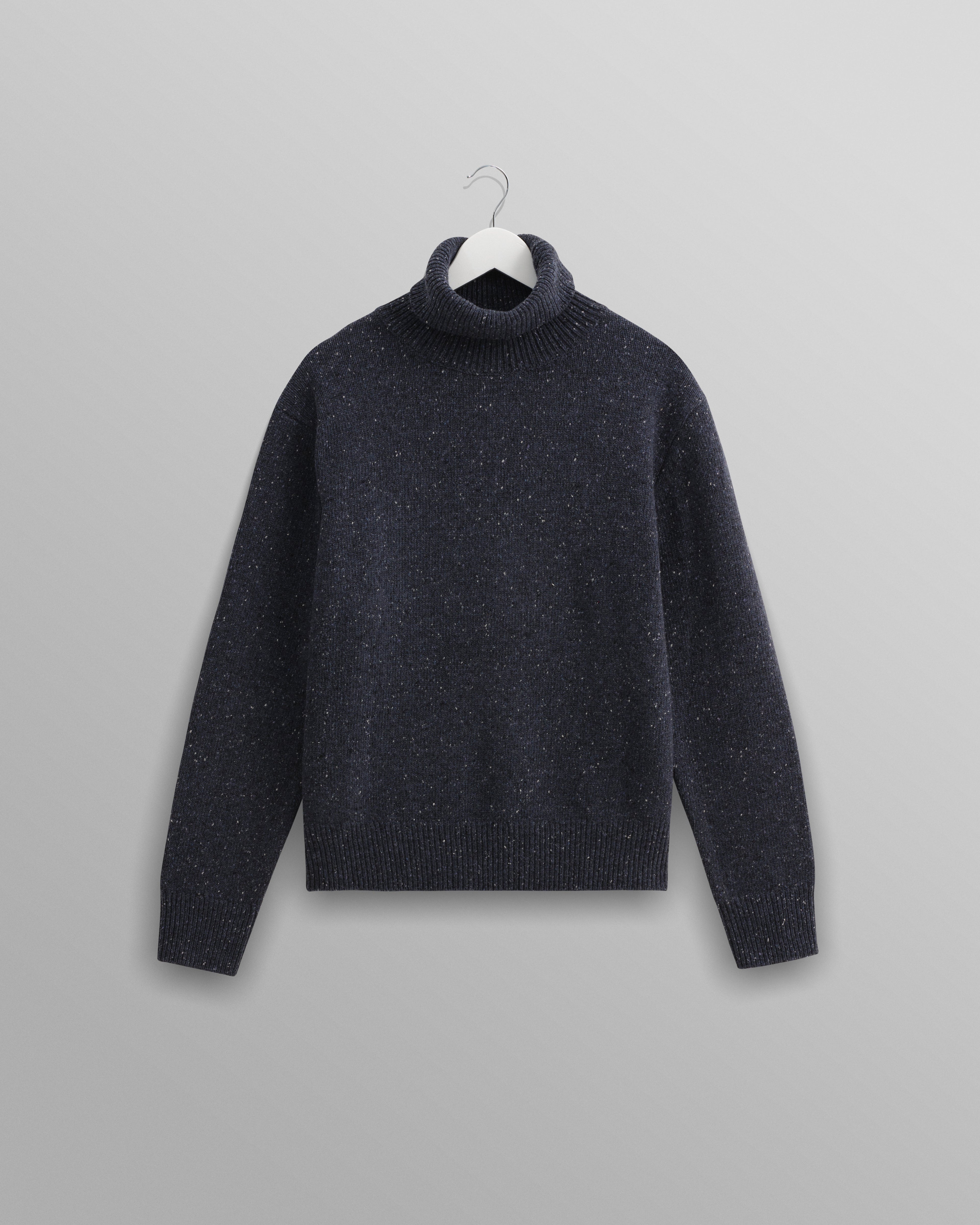 Ridgeway - Petrol Blue Donegal Roll Neck Jumper
