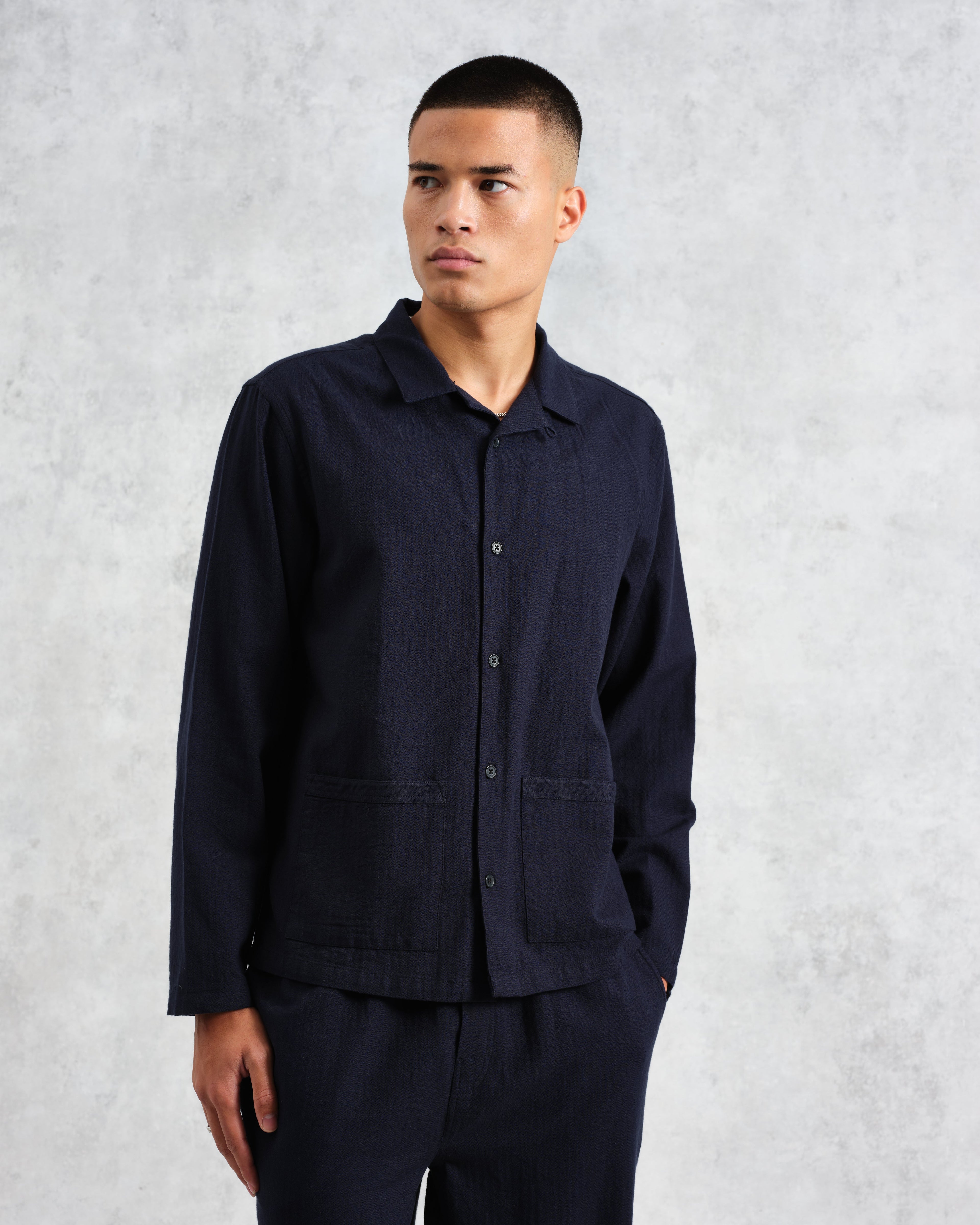 Ripley - Navy Brushed Herringbone Lounge Shirt