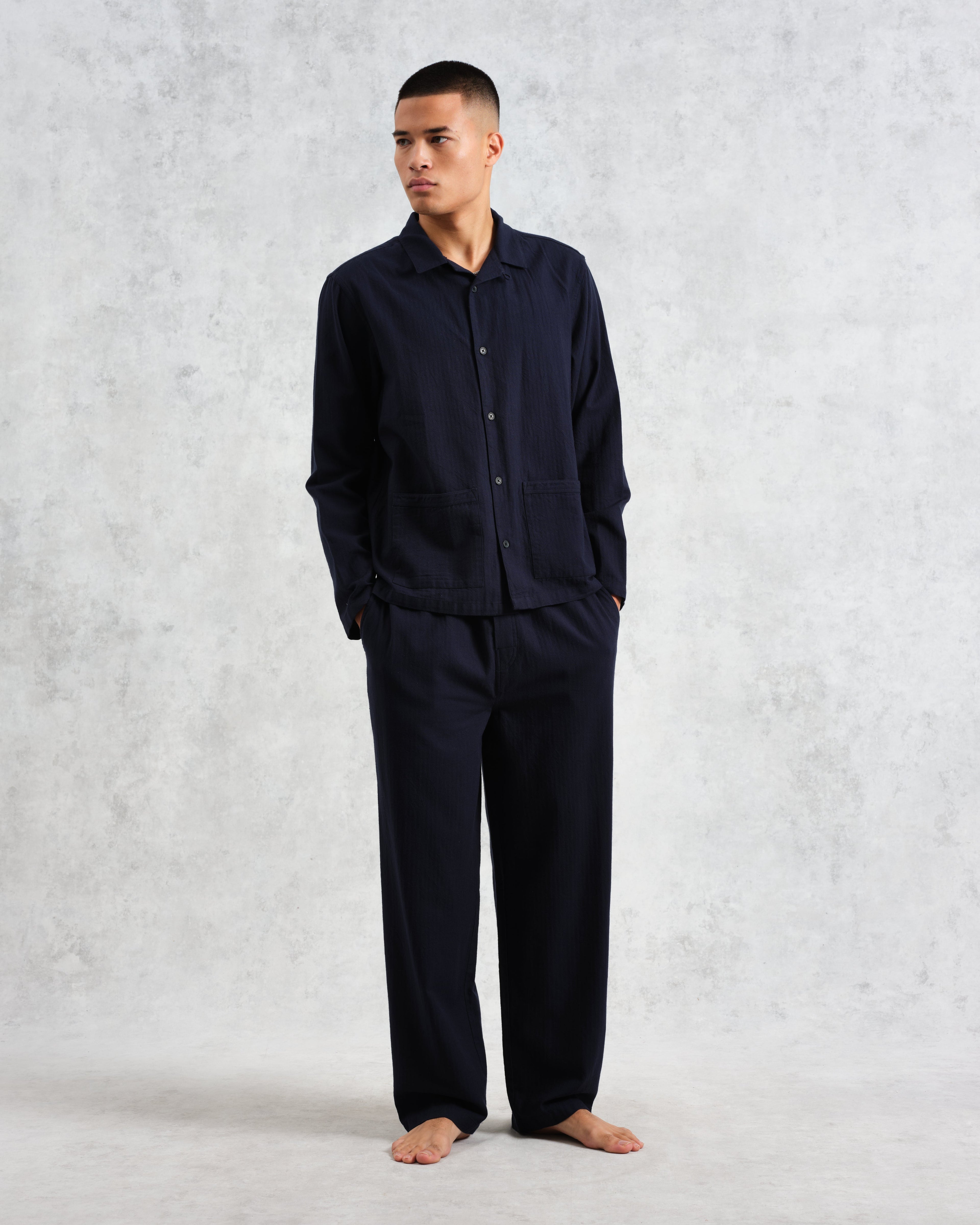 Ripley - Navy Brushed Herringbone Lounge Shirt