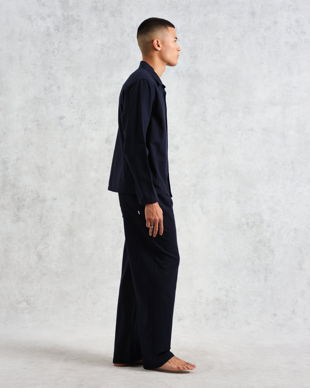 Ripley - Navy Brushed Herringbone Lounge Shirt