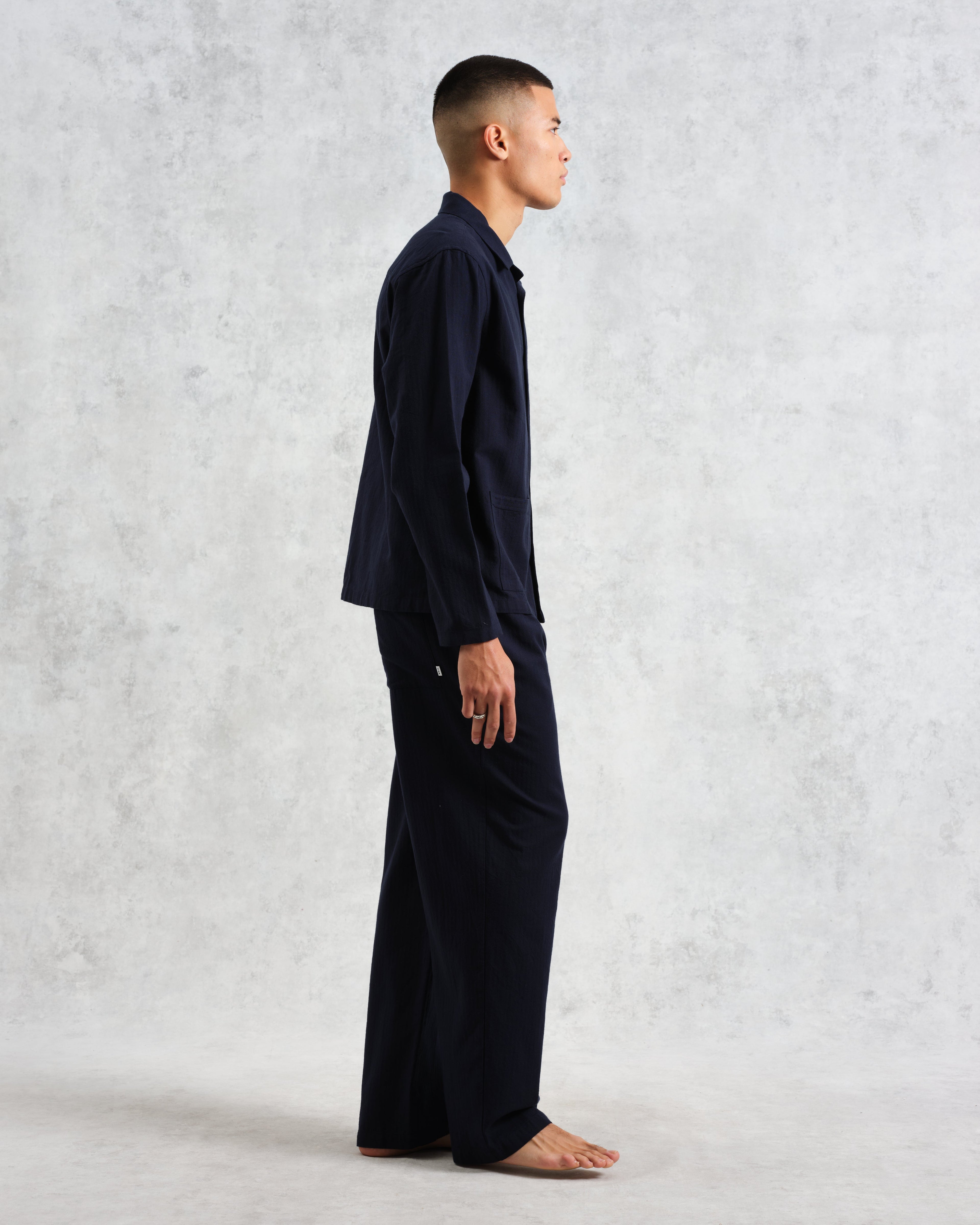 Ripley - Navy Brushed Herringbone Lounge Shirt