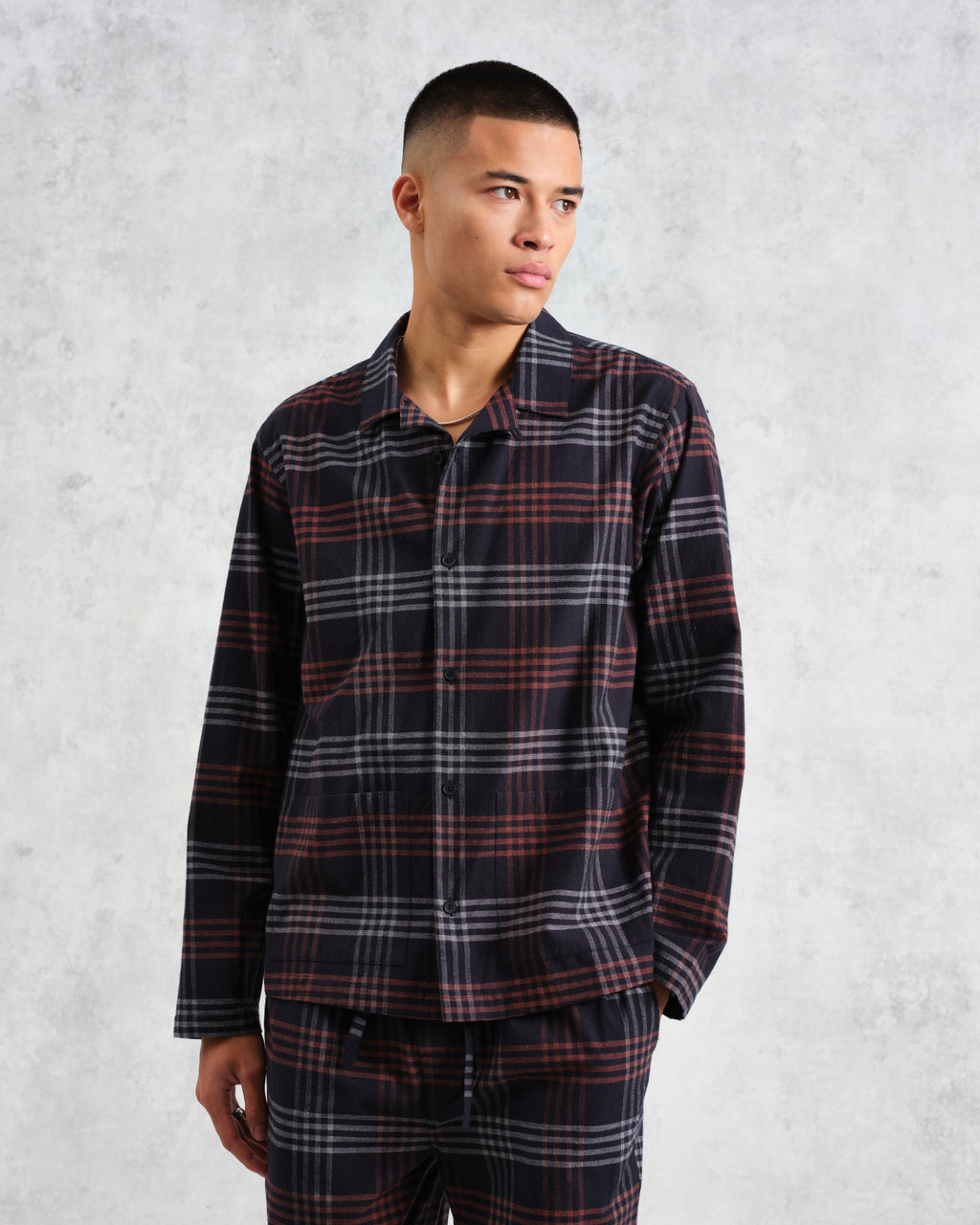 Ripley - Navy And Orange Check Flannel Lounge Shirt