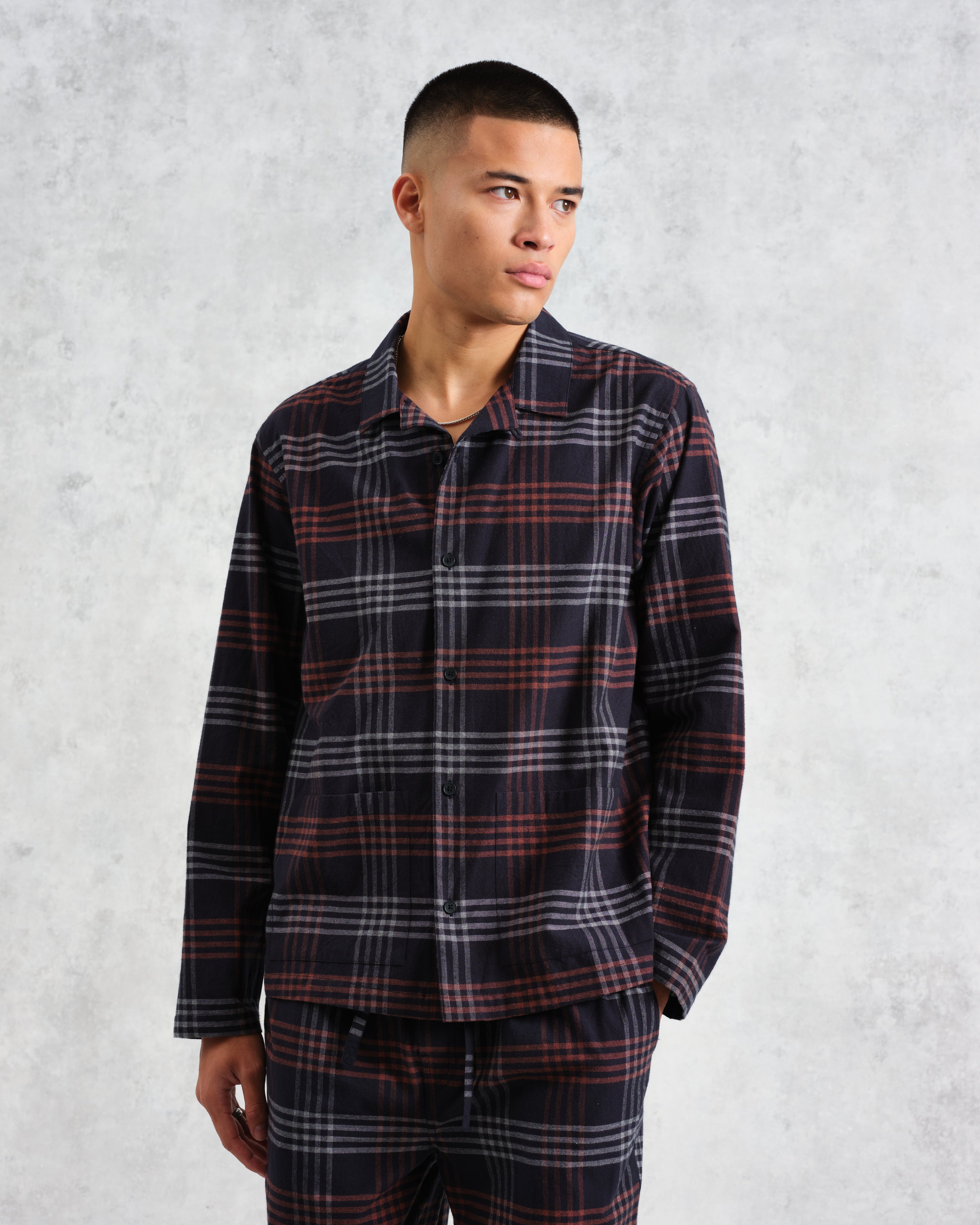 Ripley - Navy And Orange Check Flannel Lounge Shirt