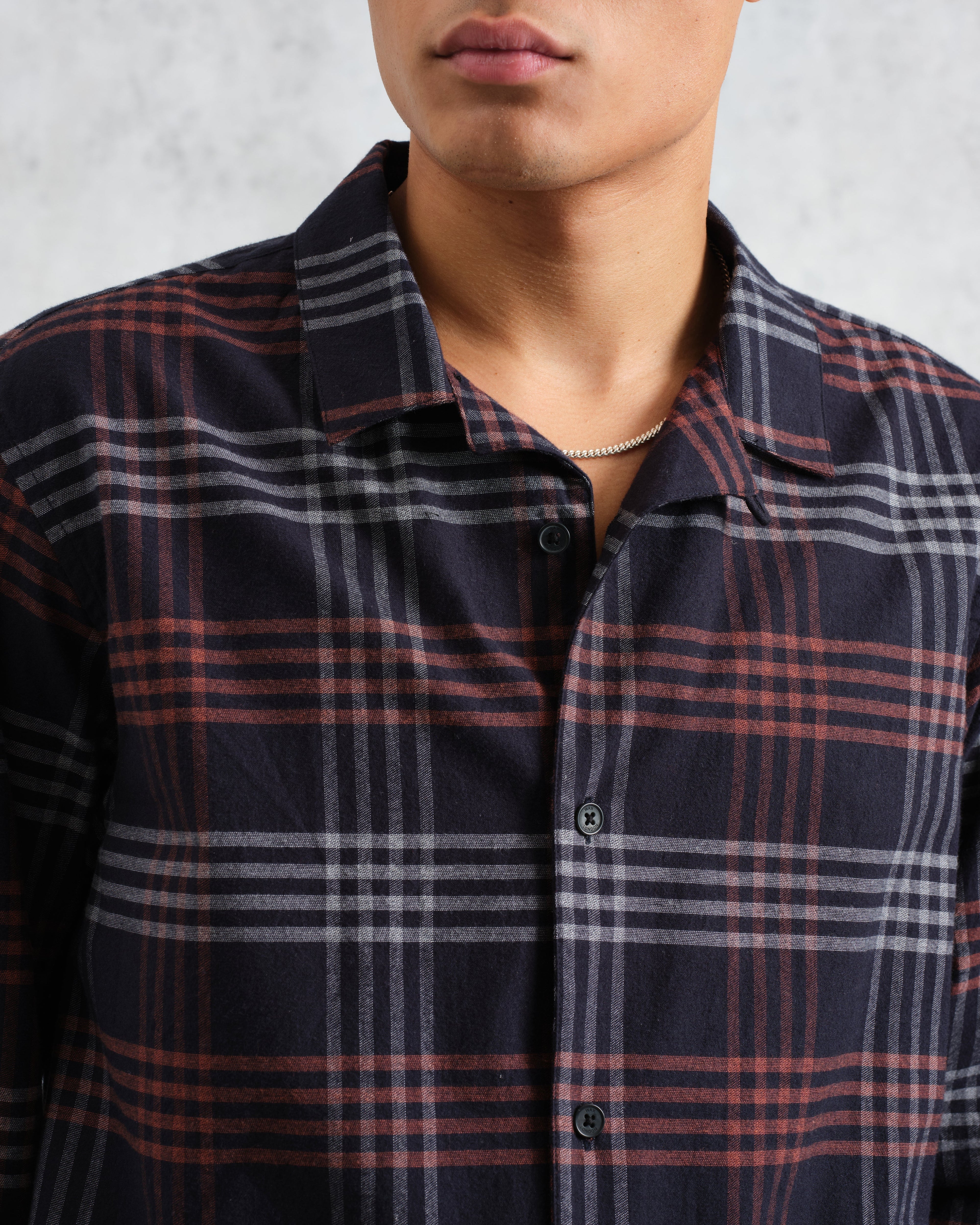 Ripley - Navy And Orange Check Flannel Lounge Shirt