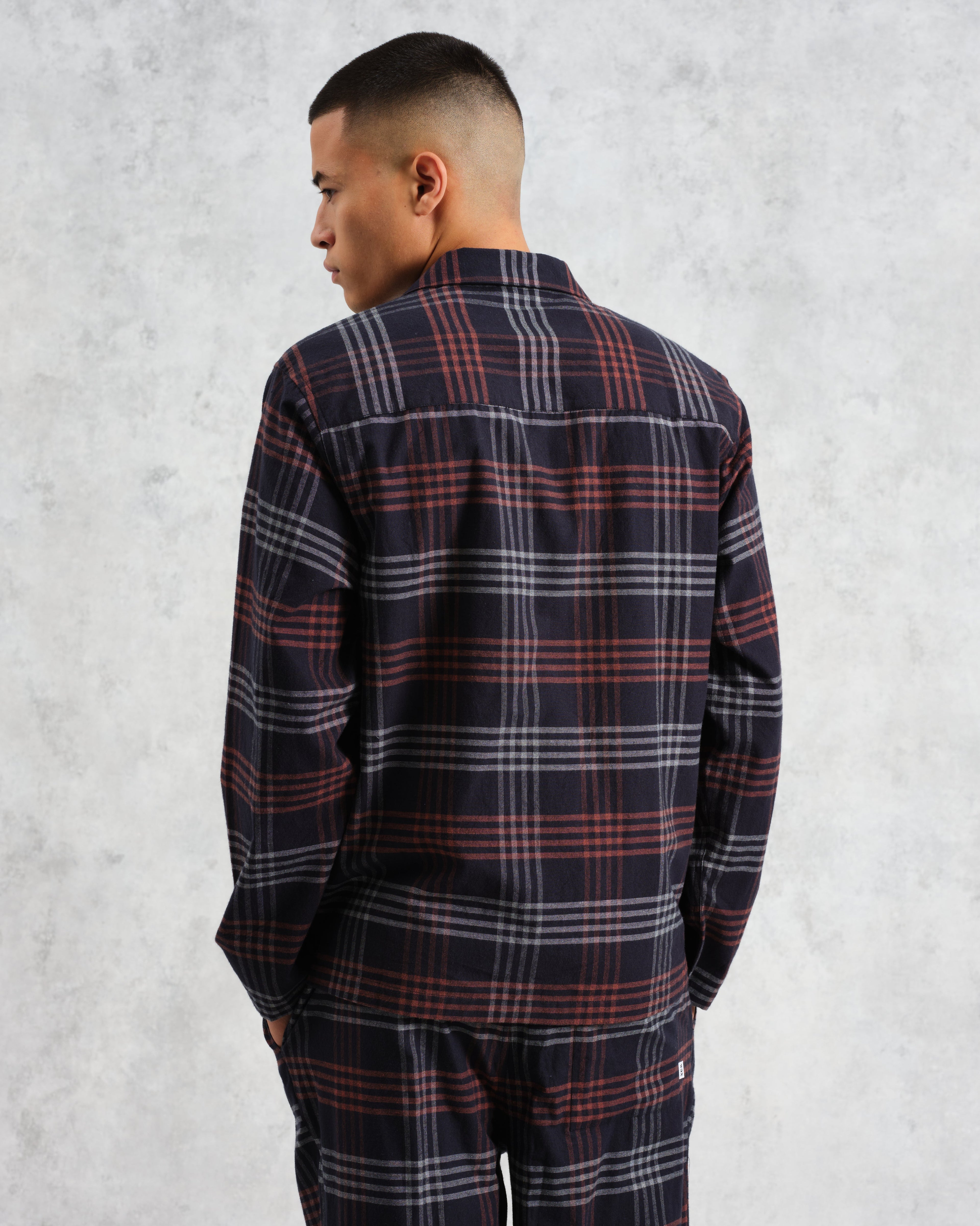 Ripley - Navy And Orange Check Flannel Lounge Shirt
