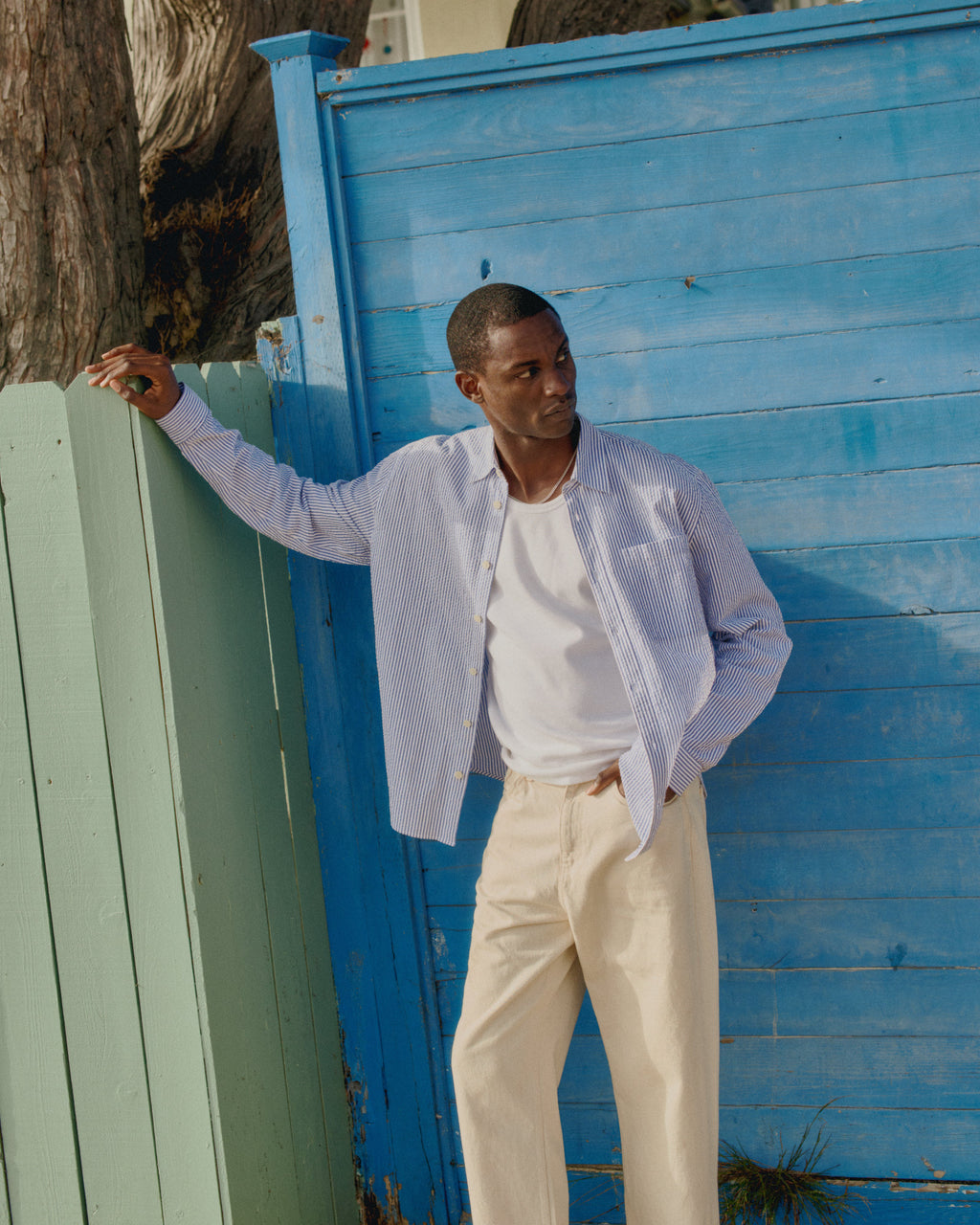 Rove - Blue Striped Cotton Seersucker Shirt
