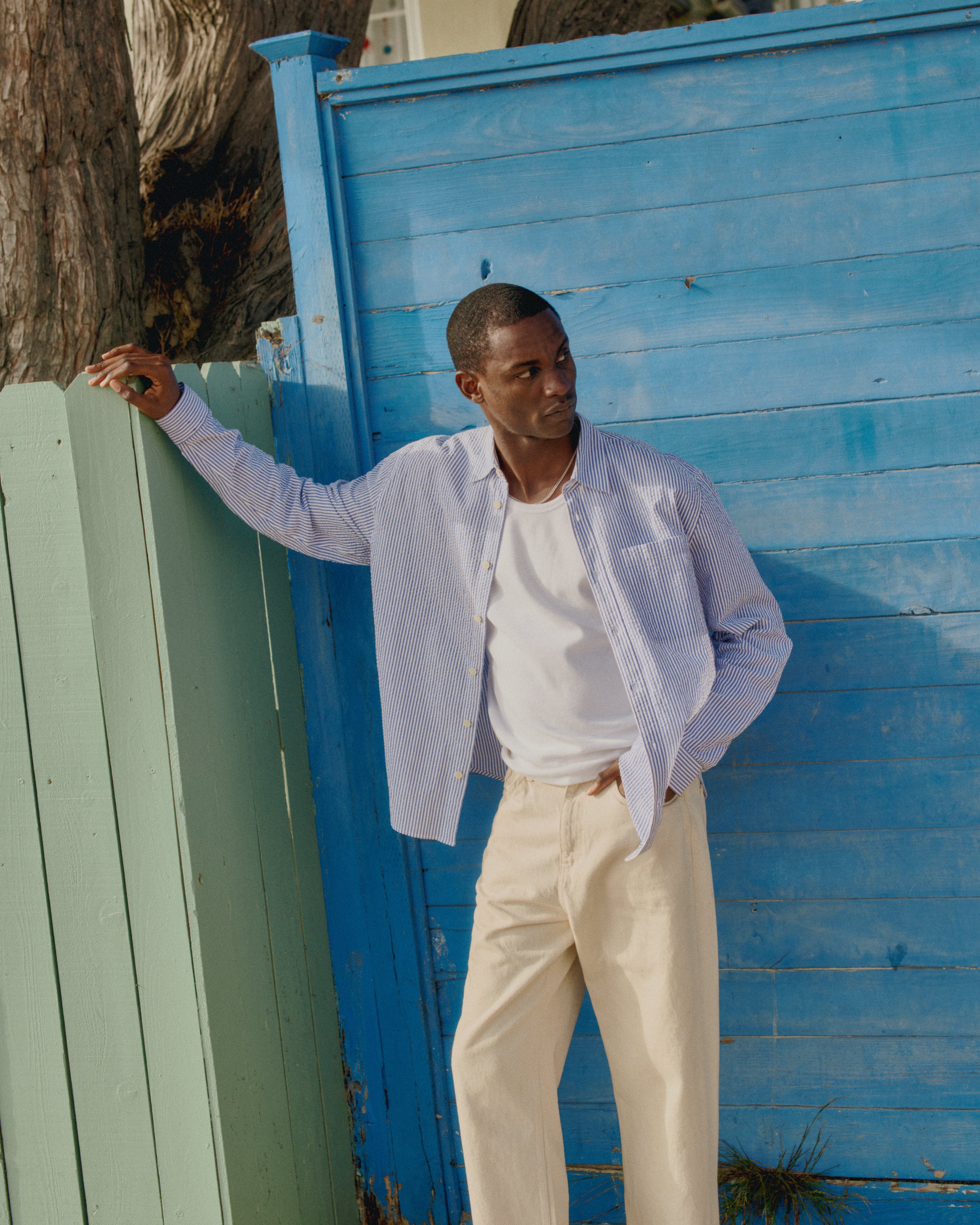 Rove - Blue Striped Cotton Seersucker Shirt