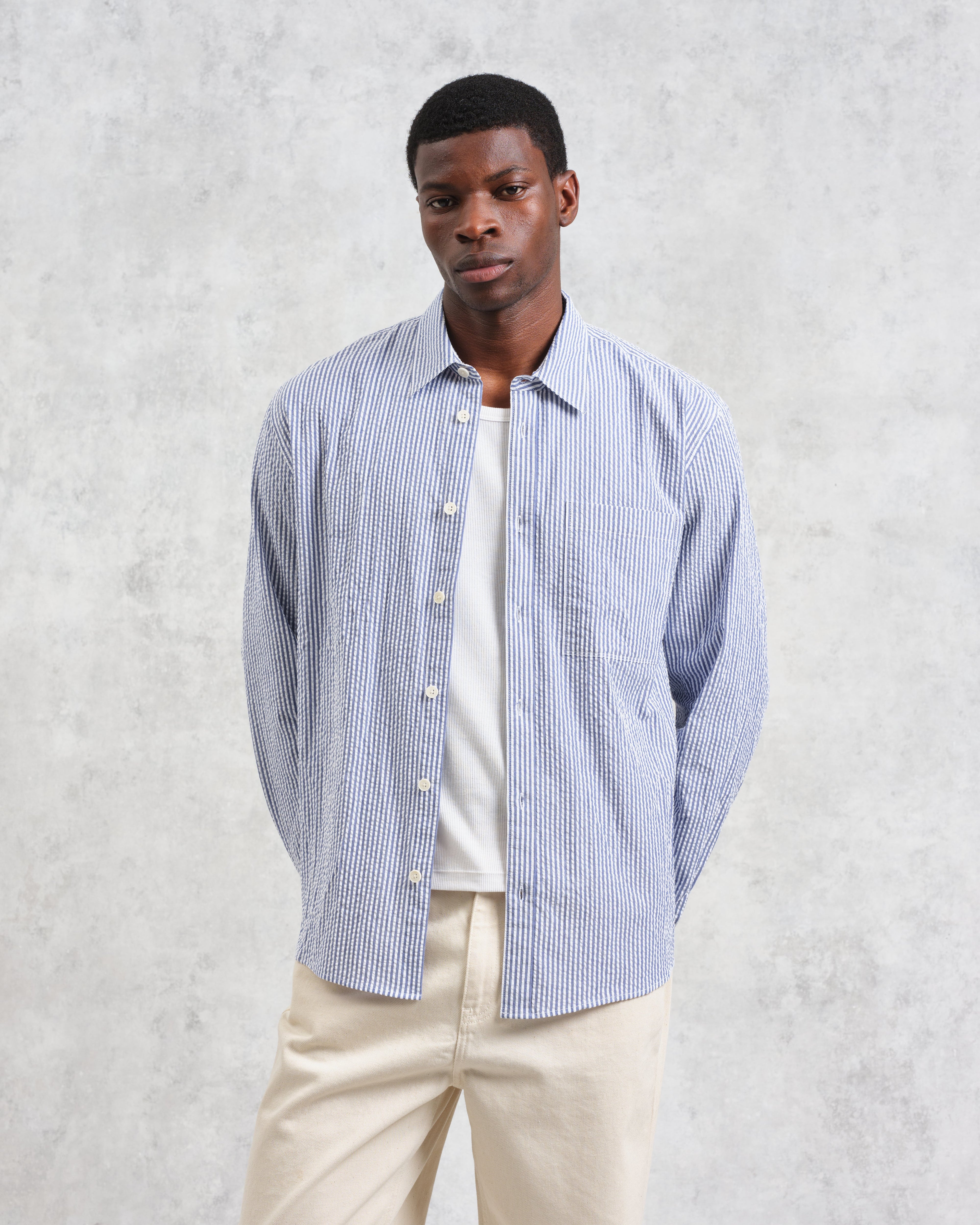 Rove - Blue Striped Cotton Seersucker Shirt
