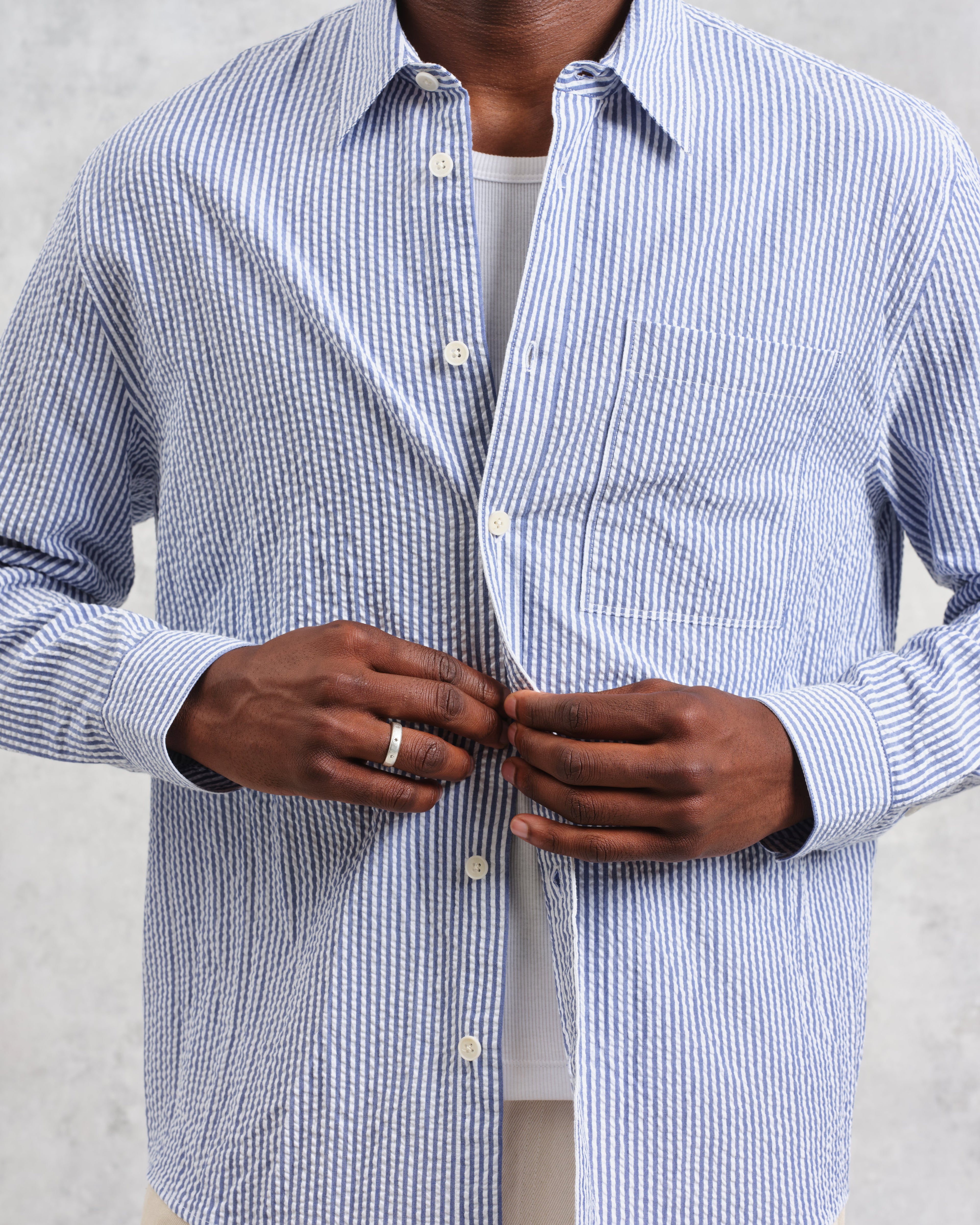 Rove - Blue Striped Cotton Seersucker Shirt
