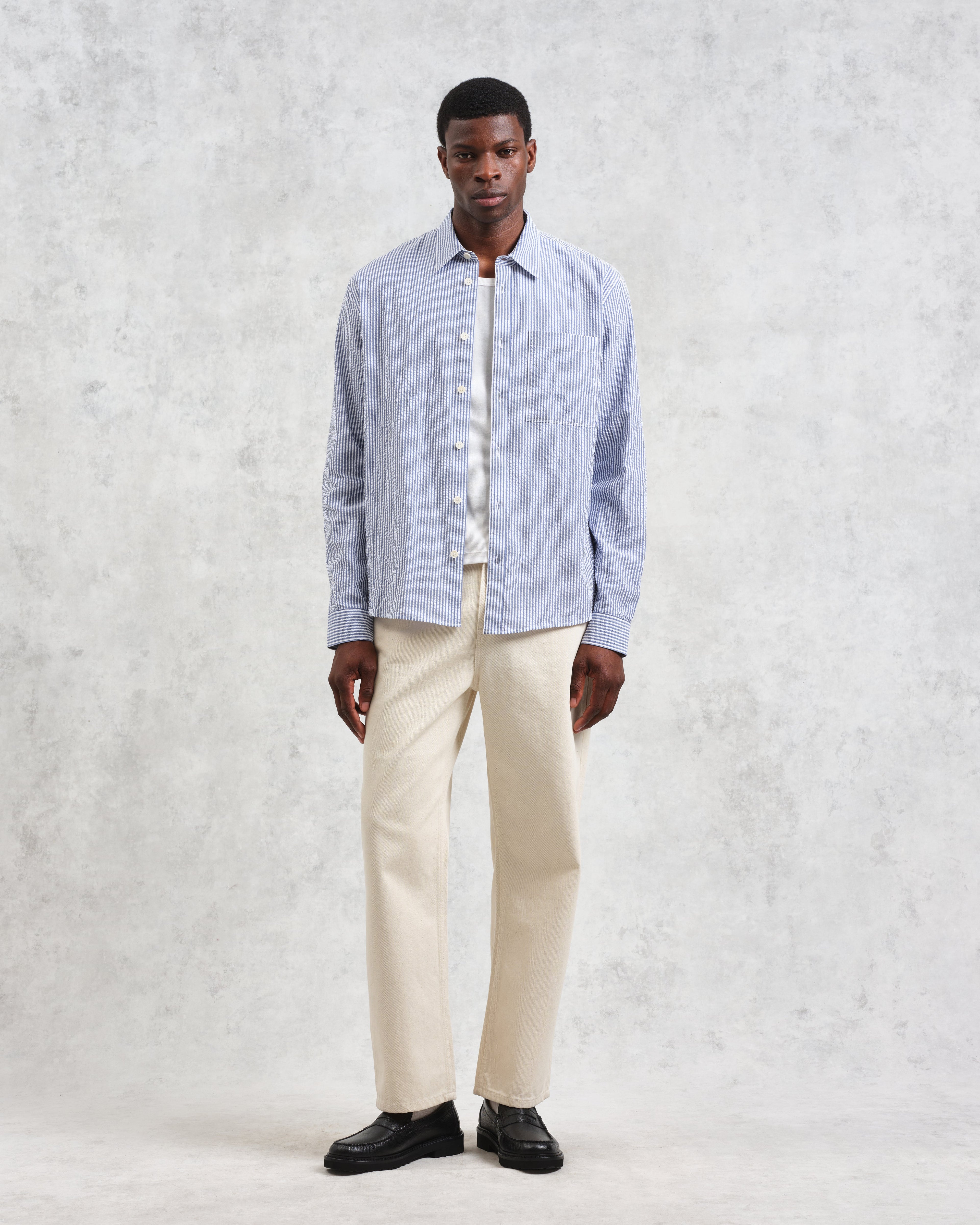 Rove - Blue Striped Cotton Seersucker Shirt