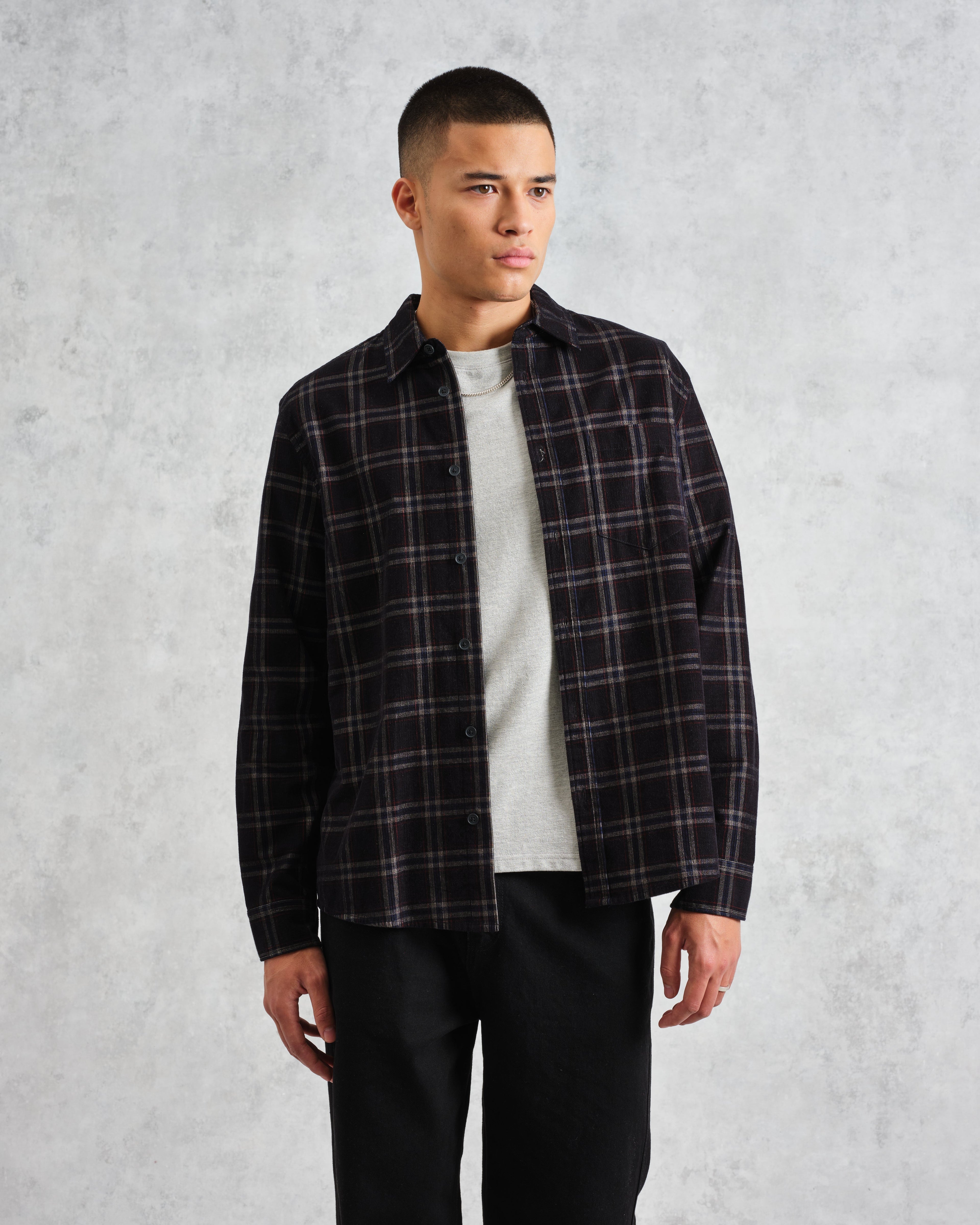 Shelly - Black Check Babycord Shirt