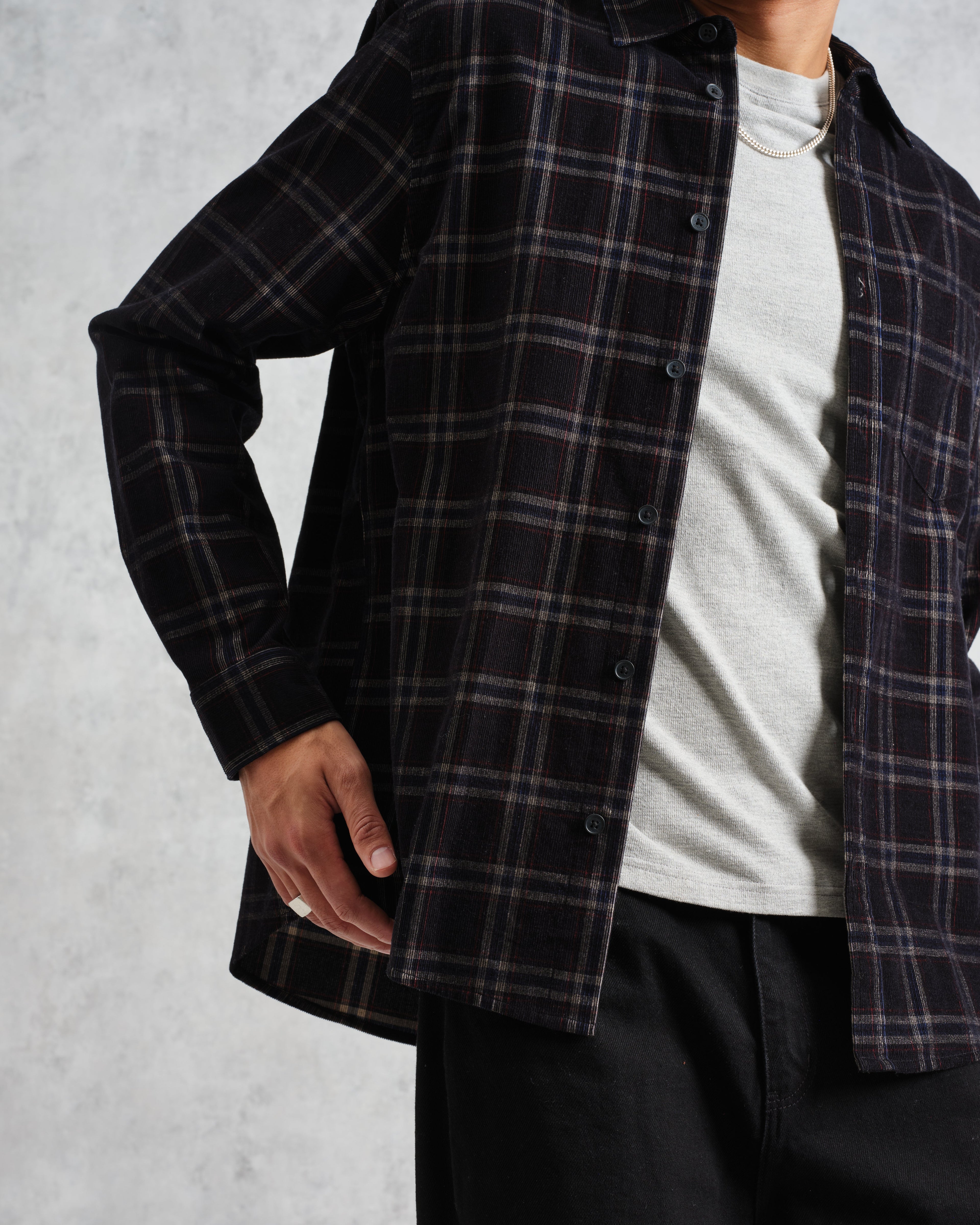 Shelly - Black Check Babycord Shirt
