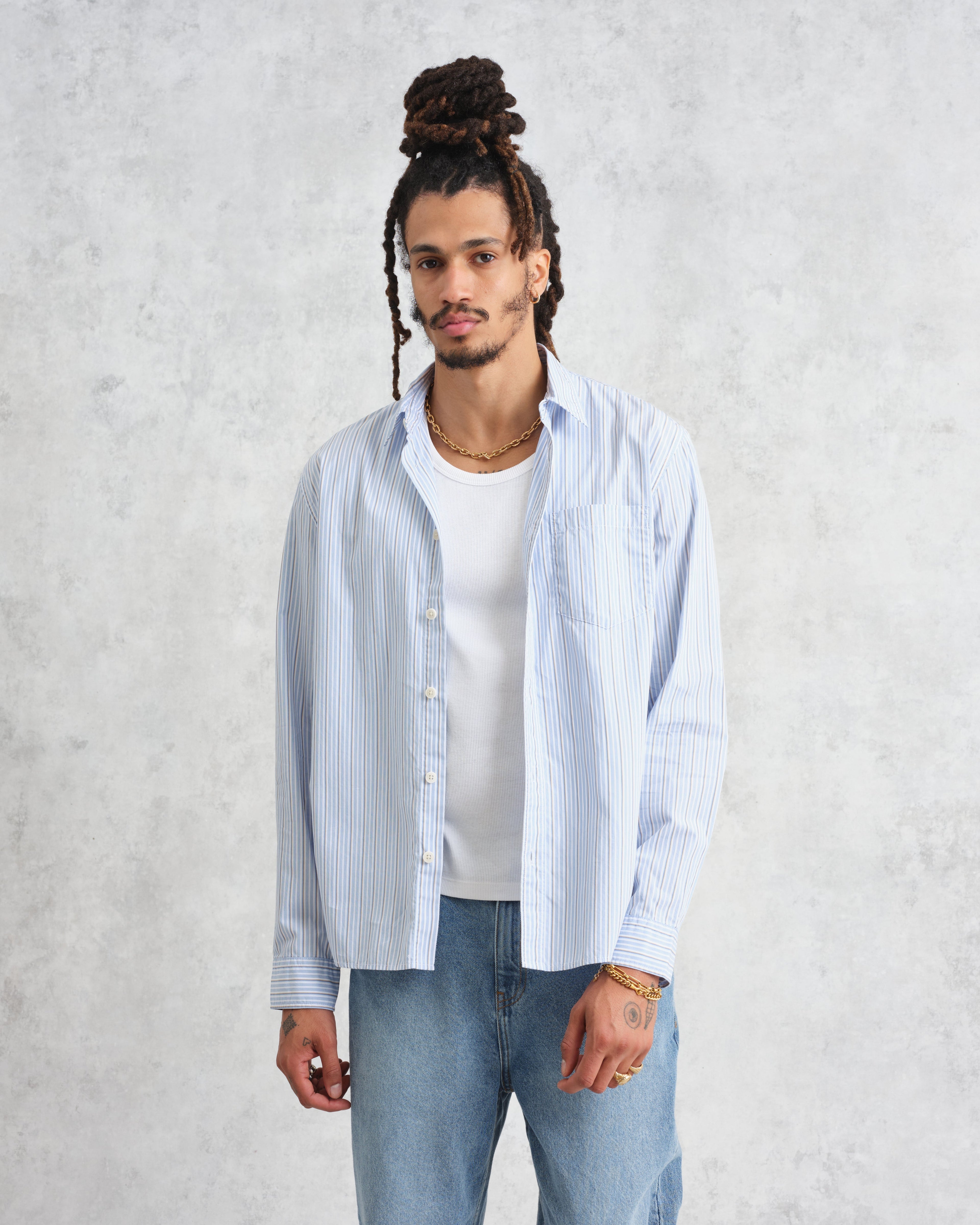 Shelly - Blue Organic Cotton Stripe Shirt