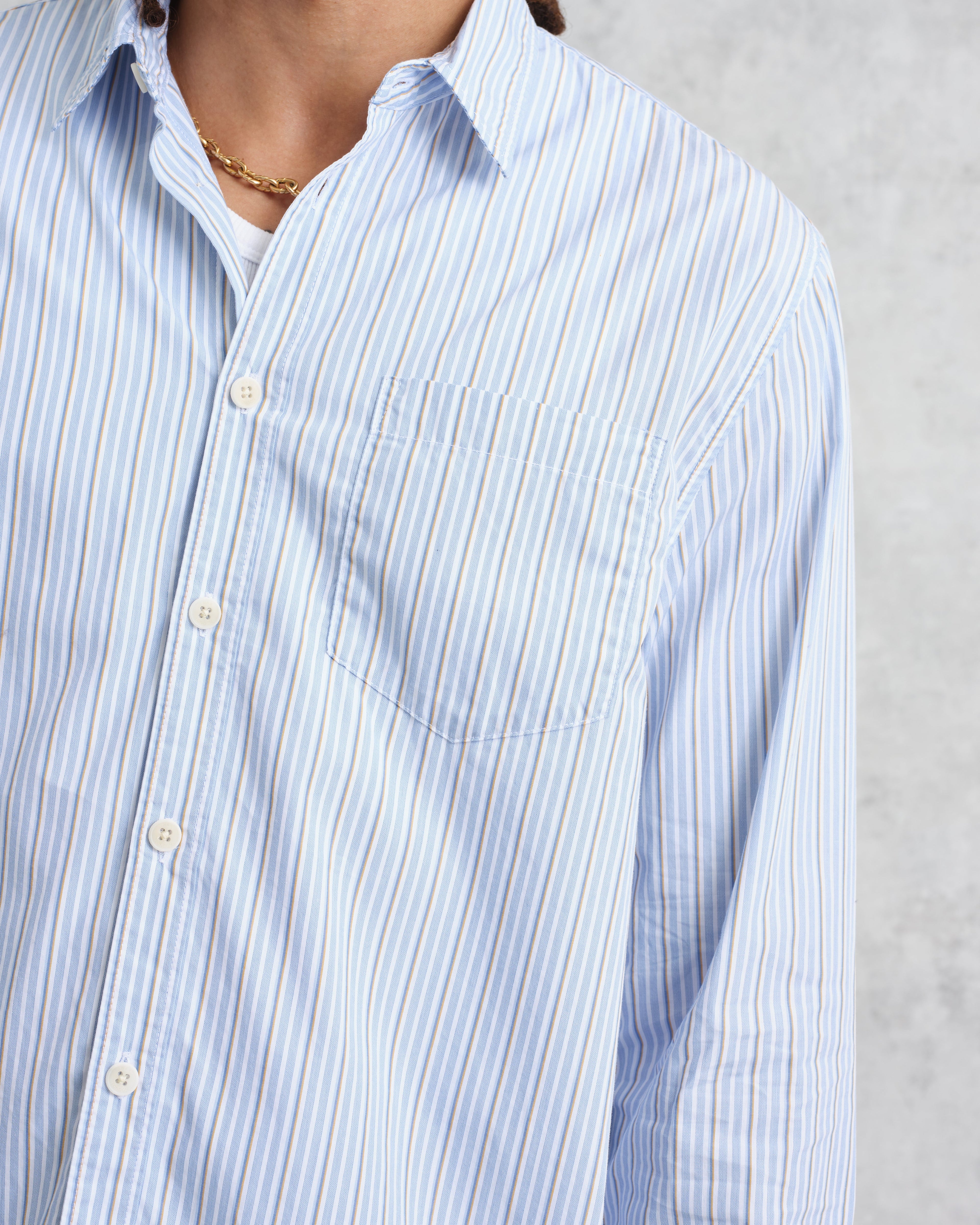 Shelly - Blue Organic Cotton Stripe Shirt