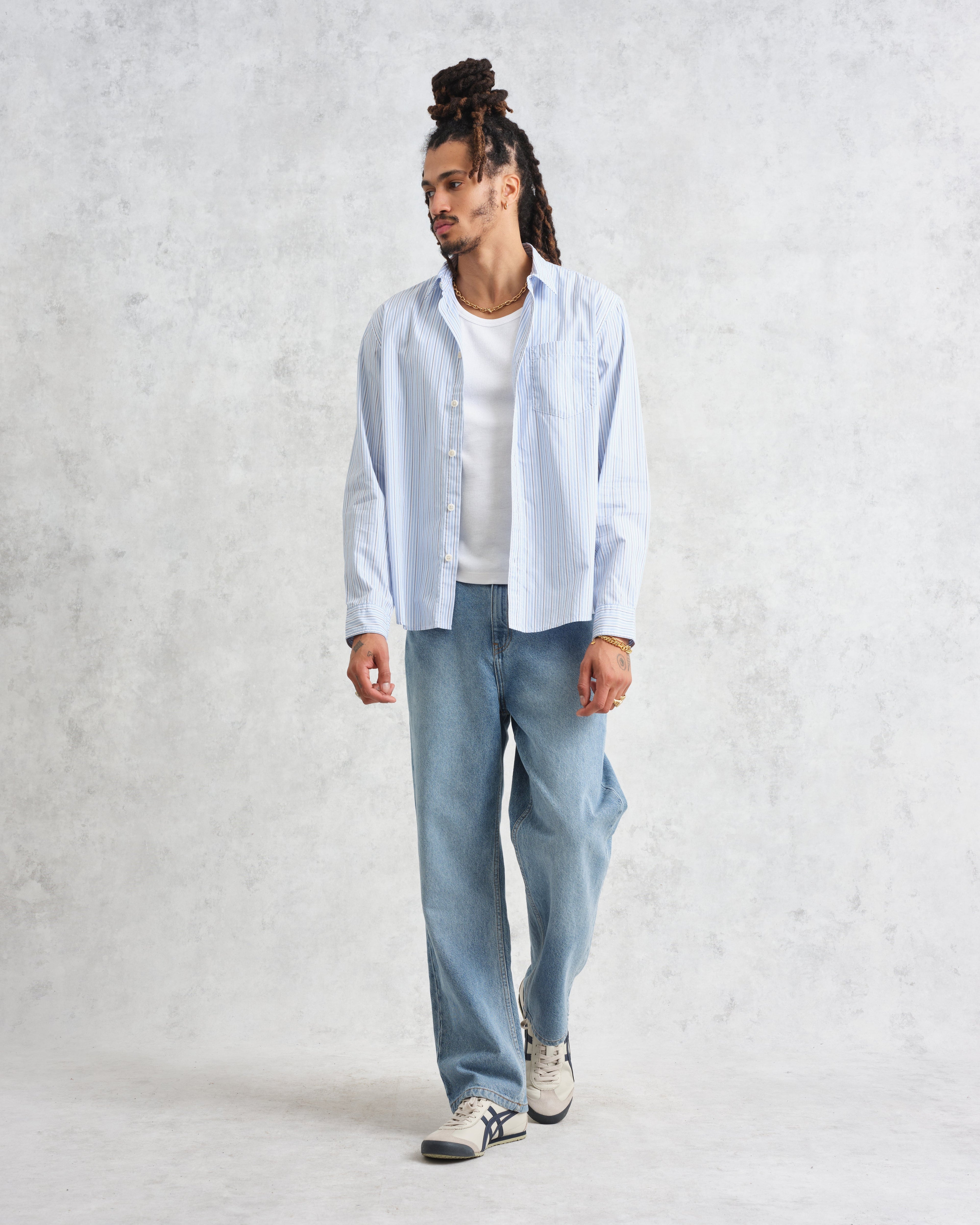 Shelly - Blue Organic Cotton Stripe Shirt