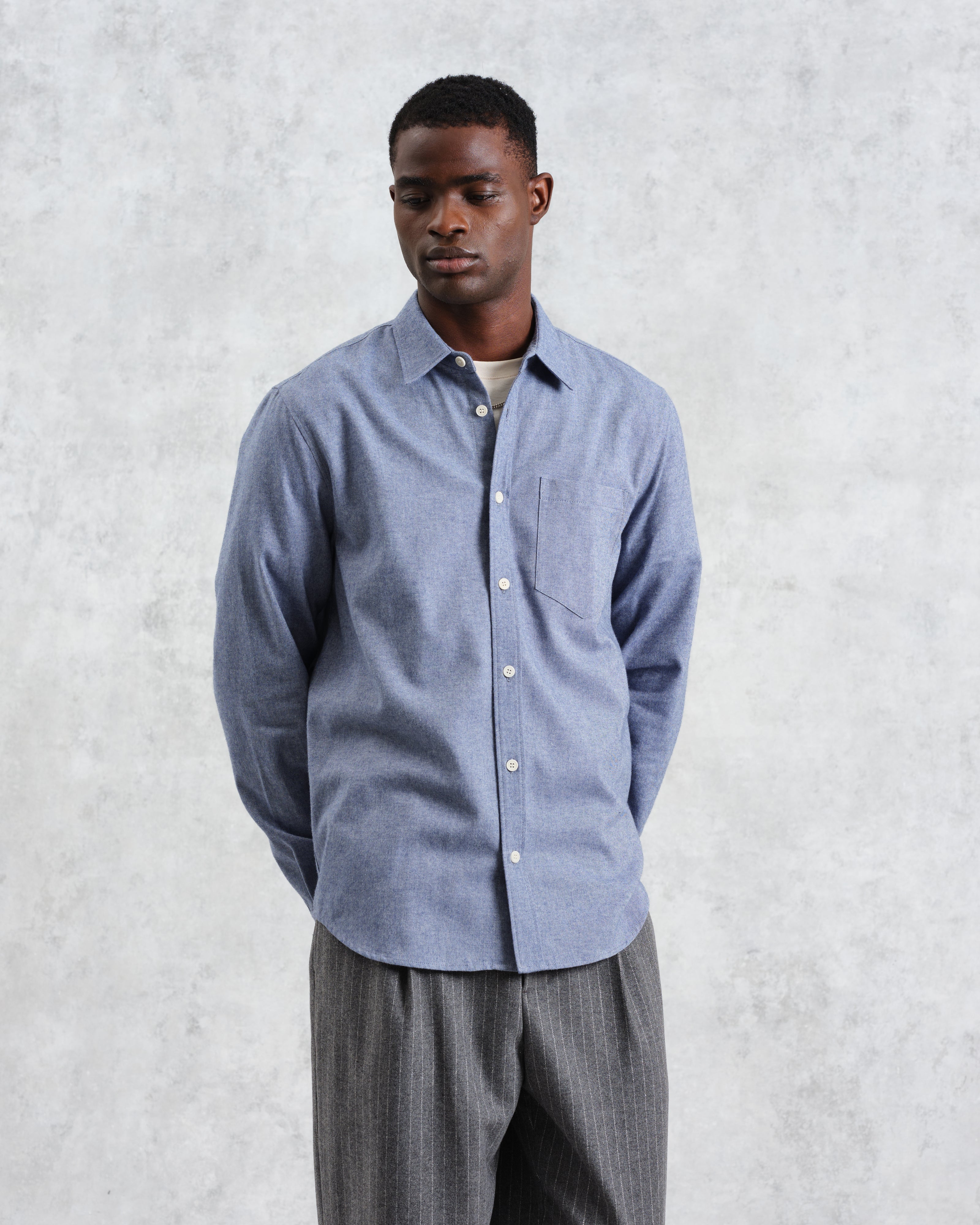 Shelly - Blue Plain Flannel Shirt