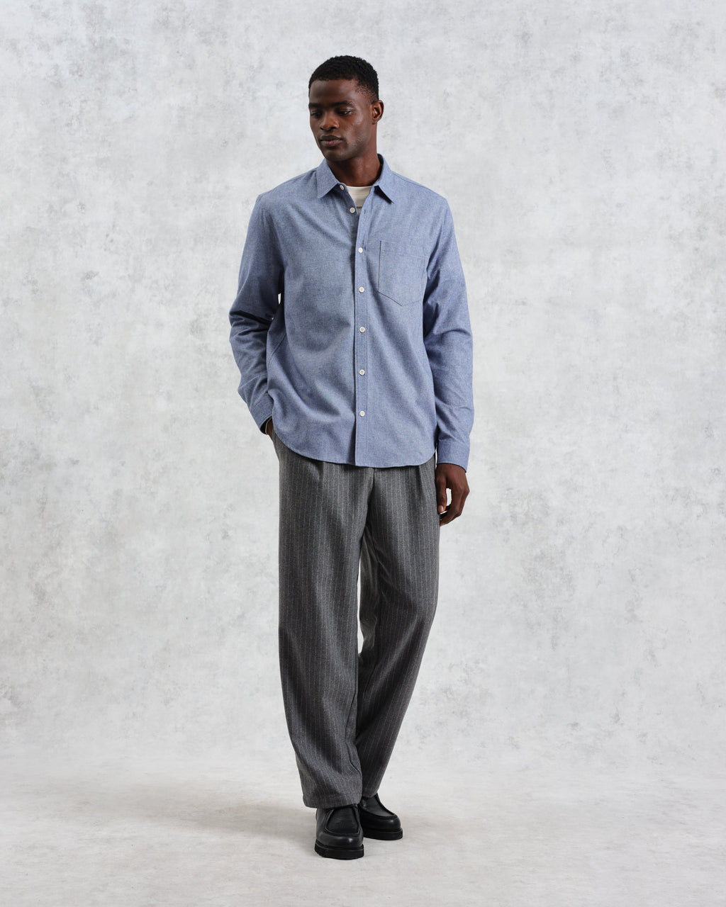 Shelly - Blue Plain Flannel Shirt