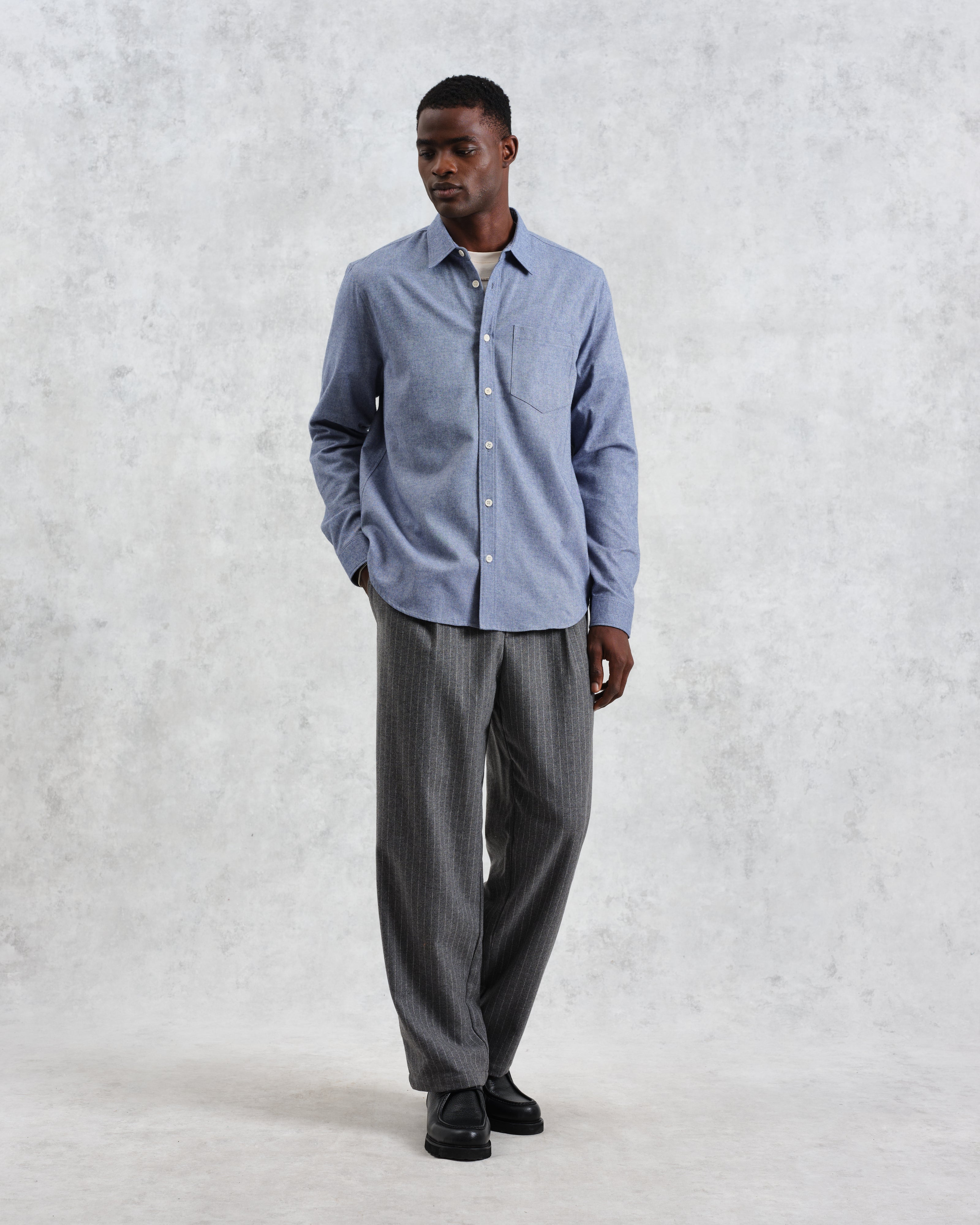Shelly - Blue Plain Flannel Shirt