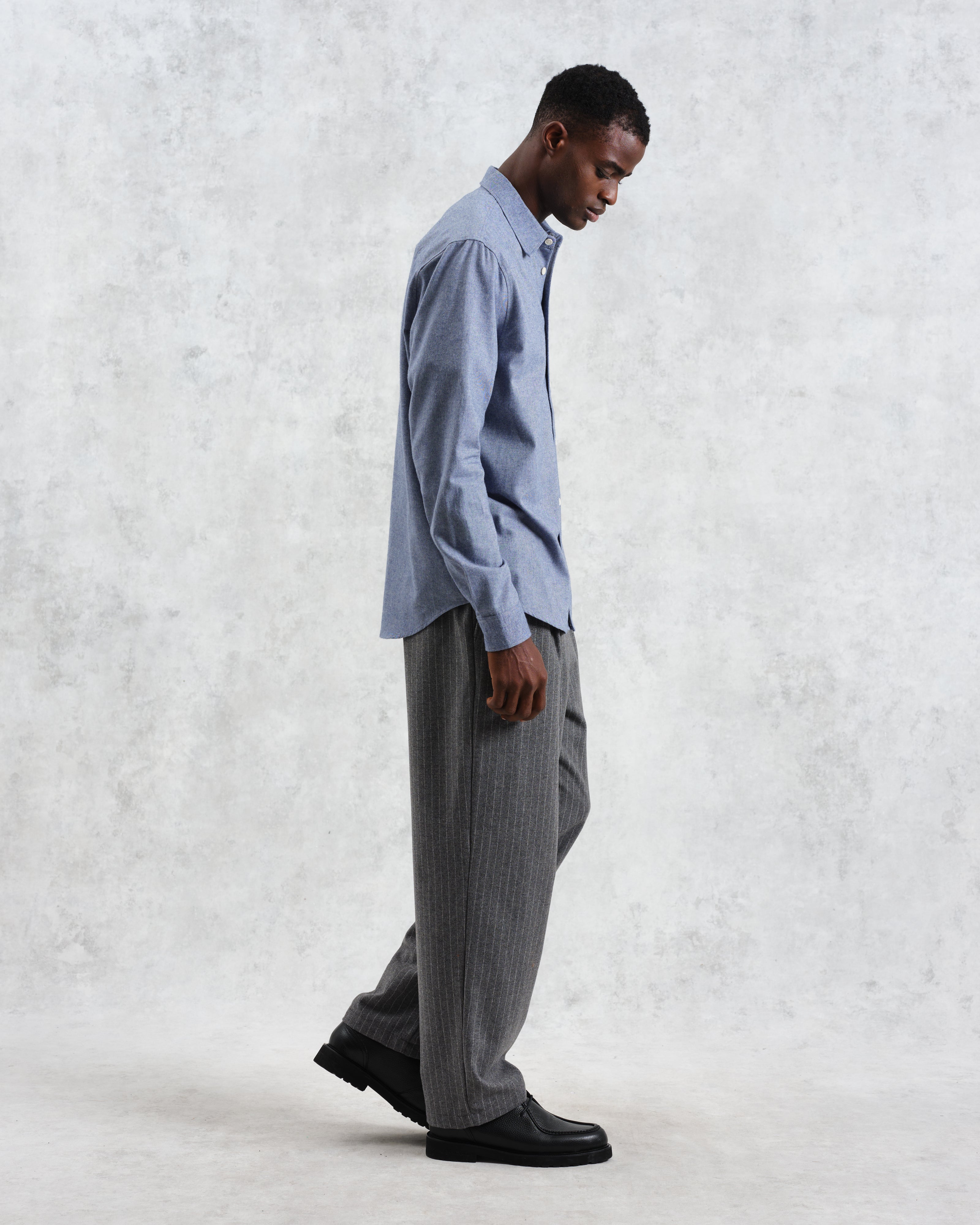 Shelly - Blue Plain Flannel Shirt