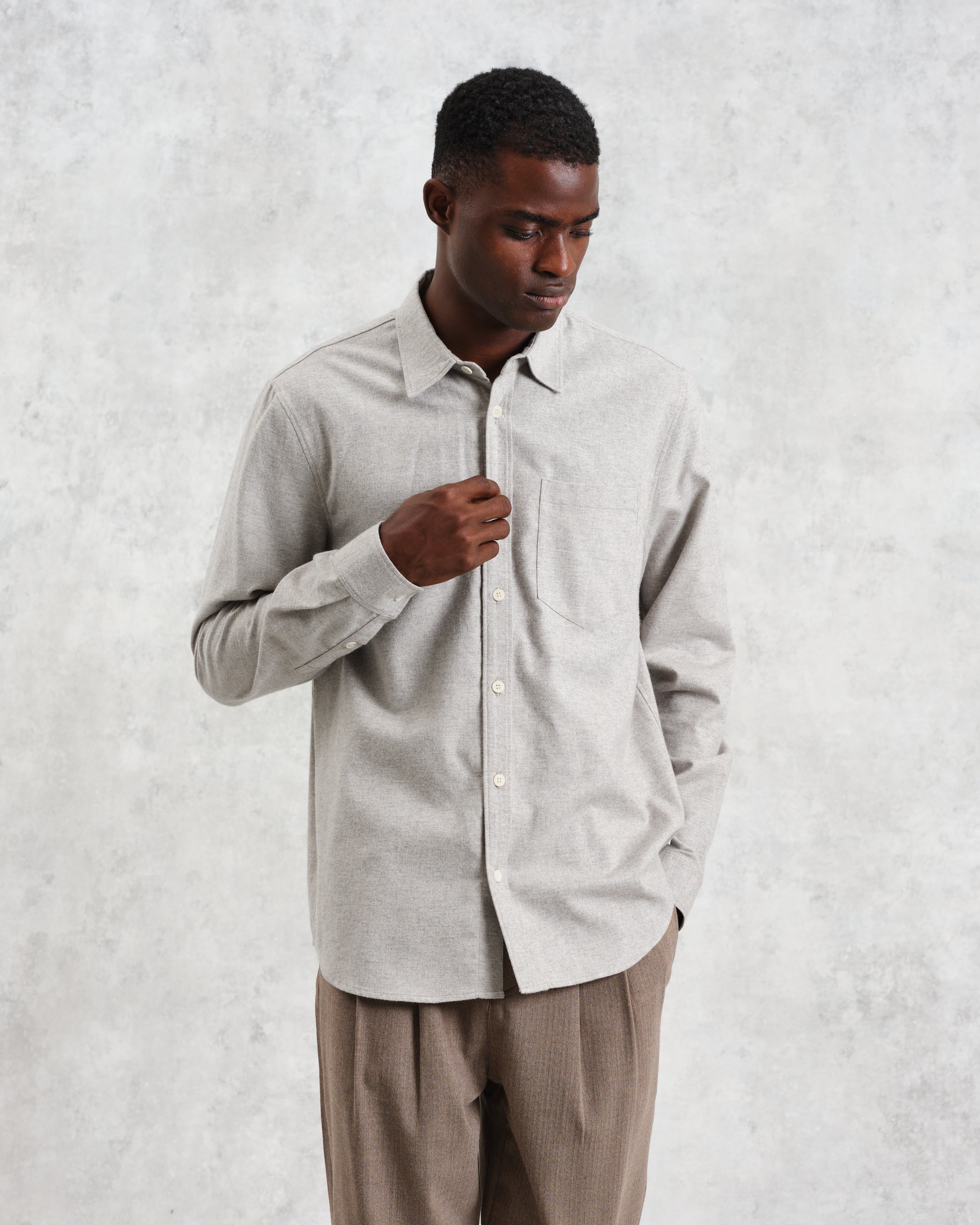 Shelly - Natural Plain Flannel Shirt