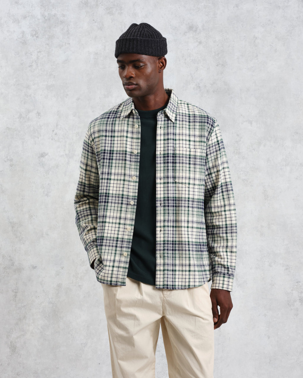 Shelly - Navy And Green Check Flannel Shirt