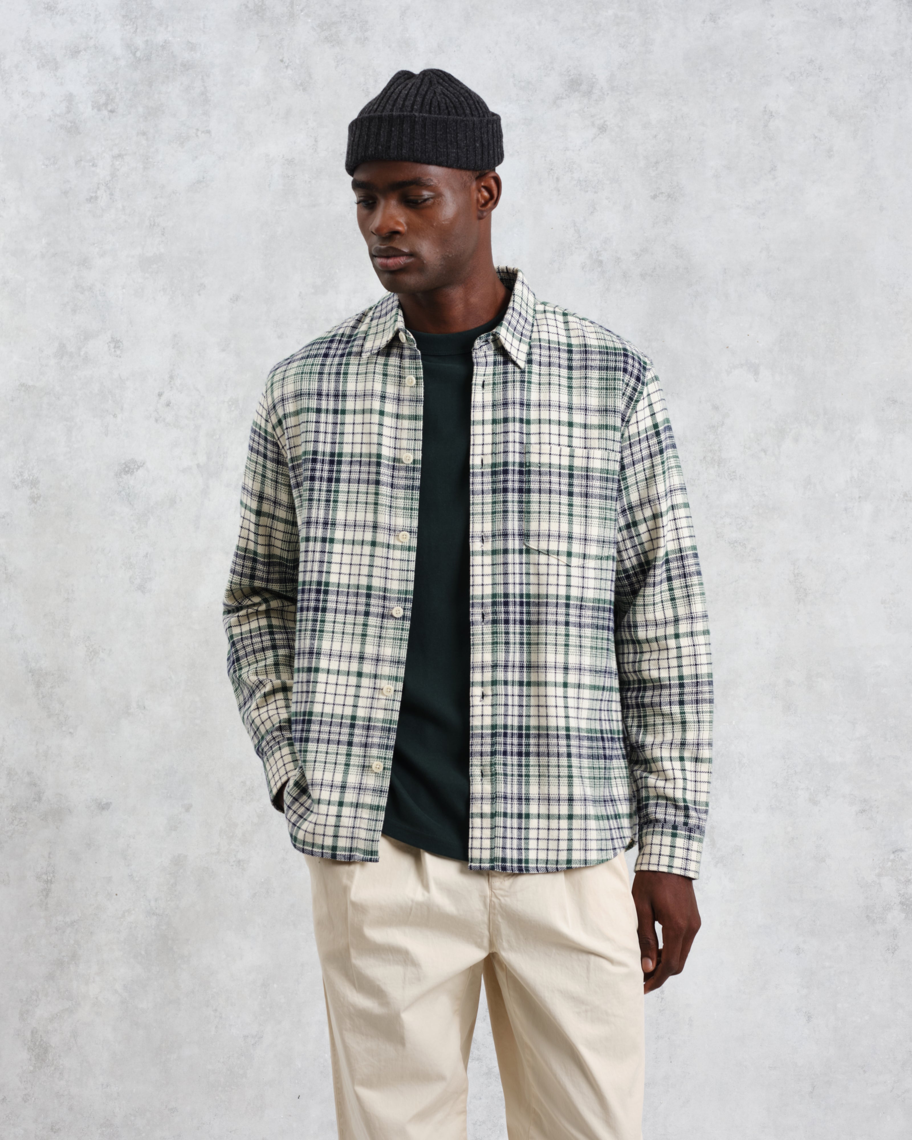 Shelly - Navy And Green Check Flannel Shirt