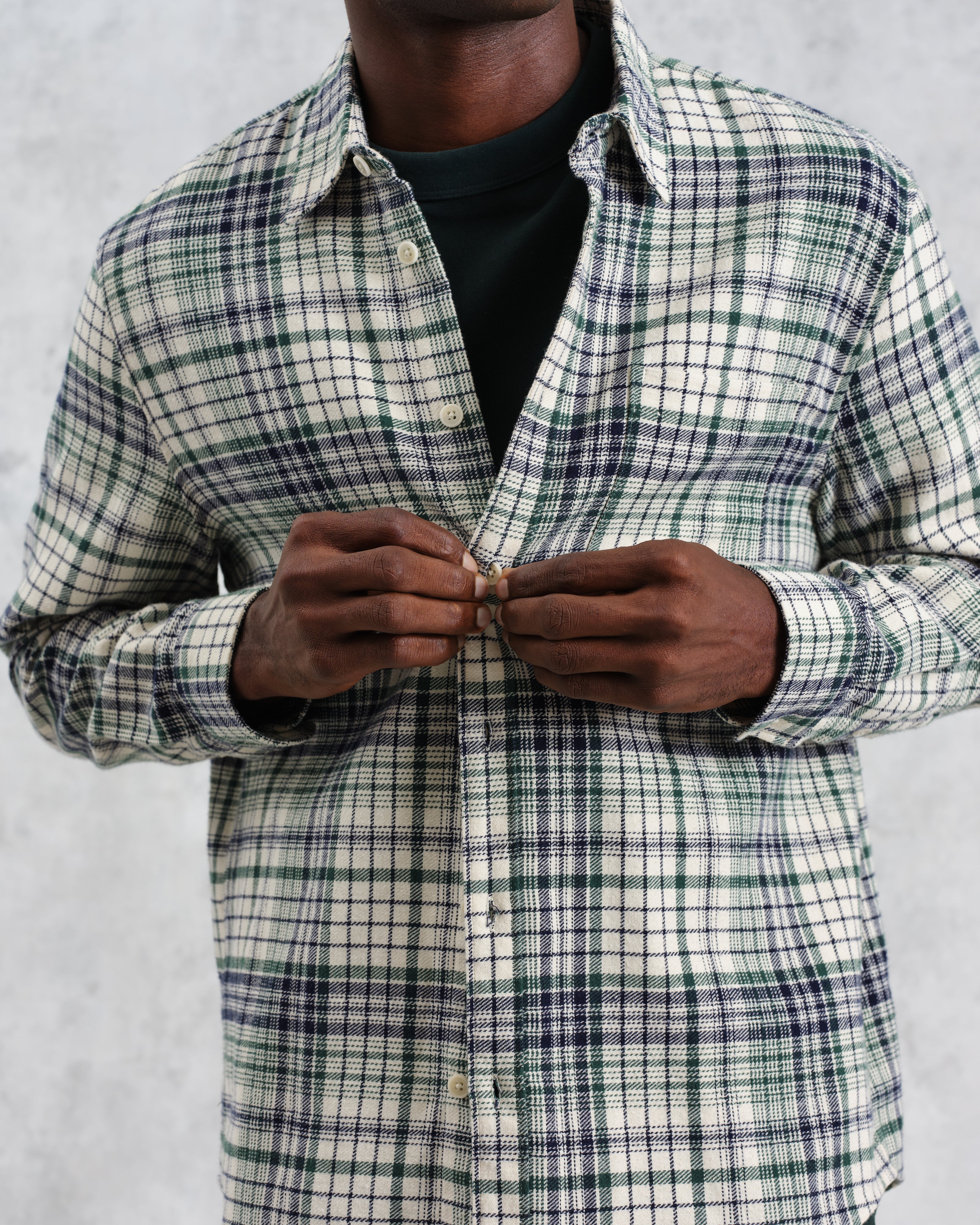 Shelly - Navy And Green Check Flannel Shirt