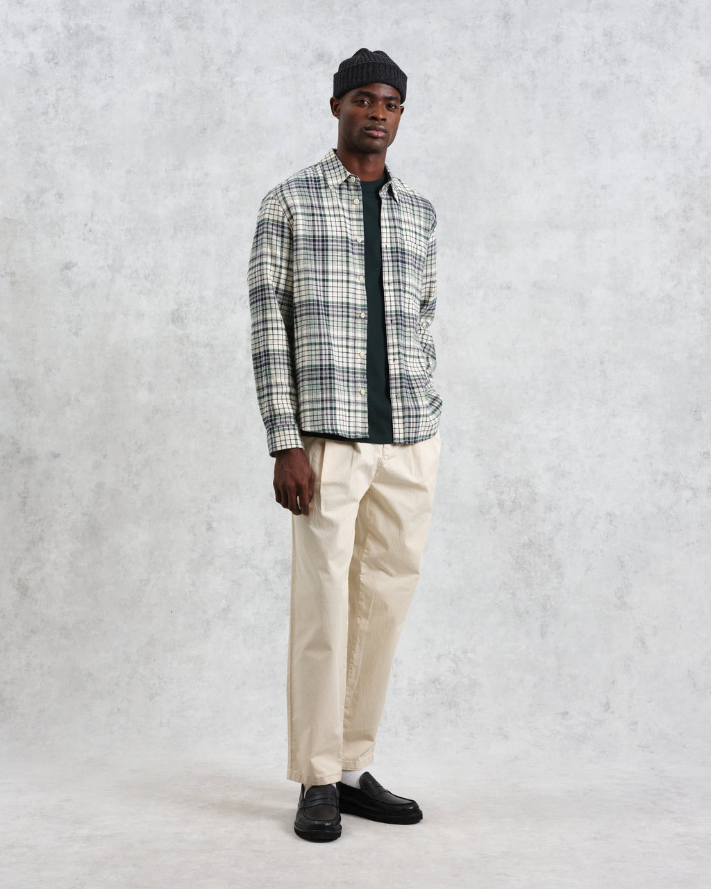 Shelly - Navy And Green Check Flannel Shirt