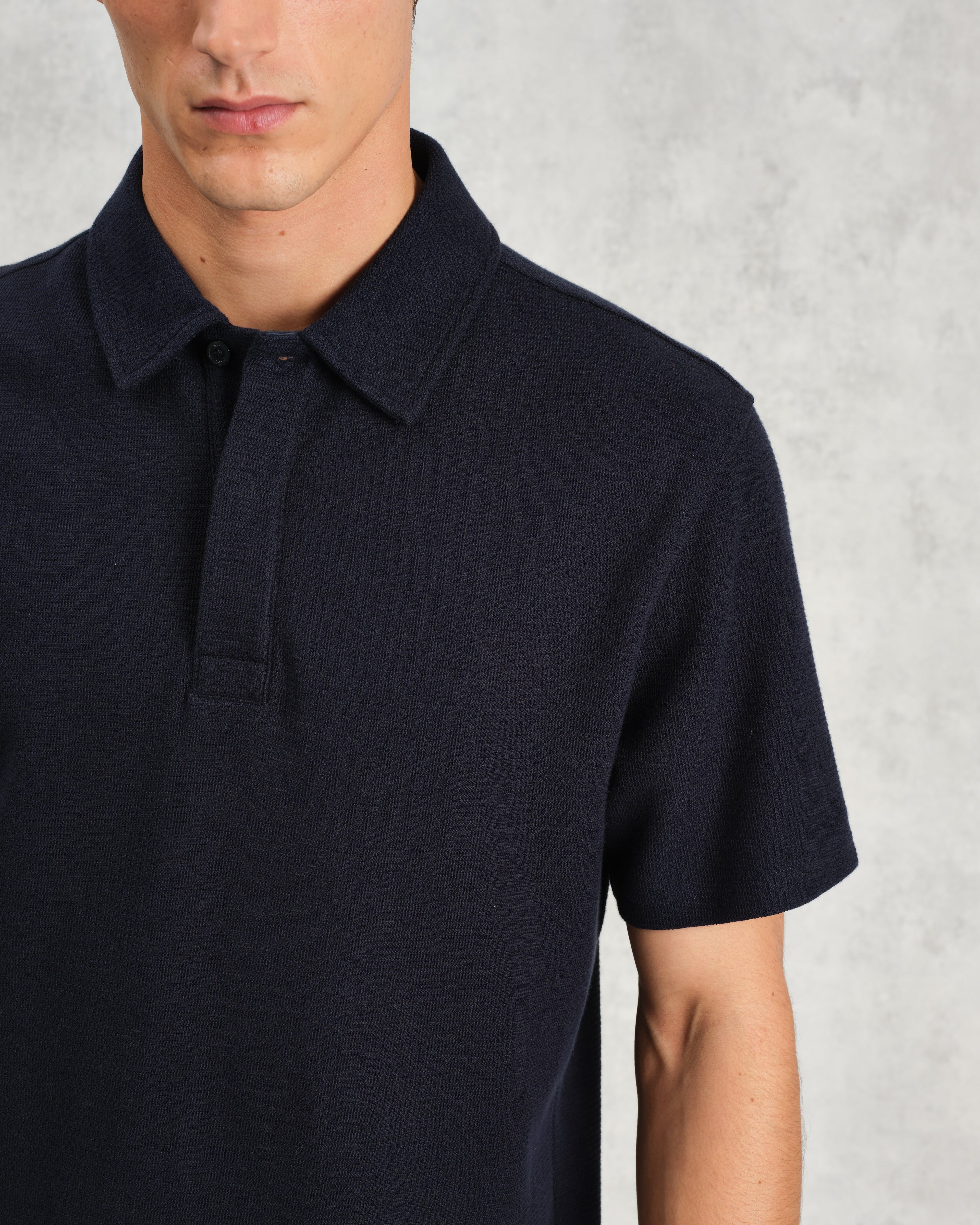 Shore - Navy Textured Organic Cotton Polo Shirt