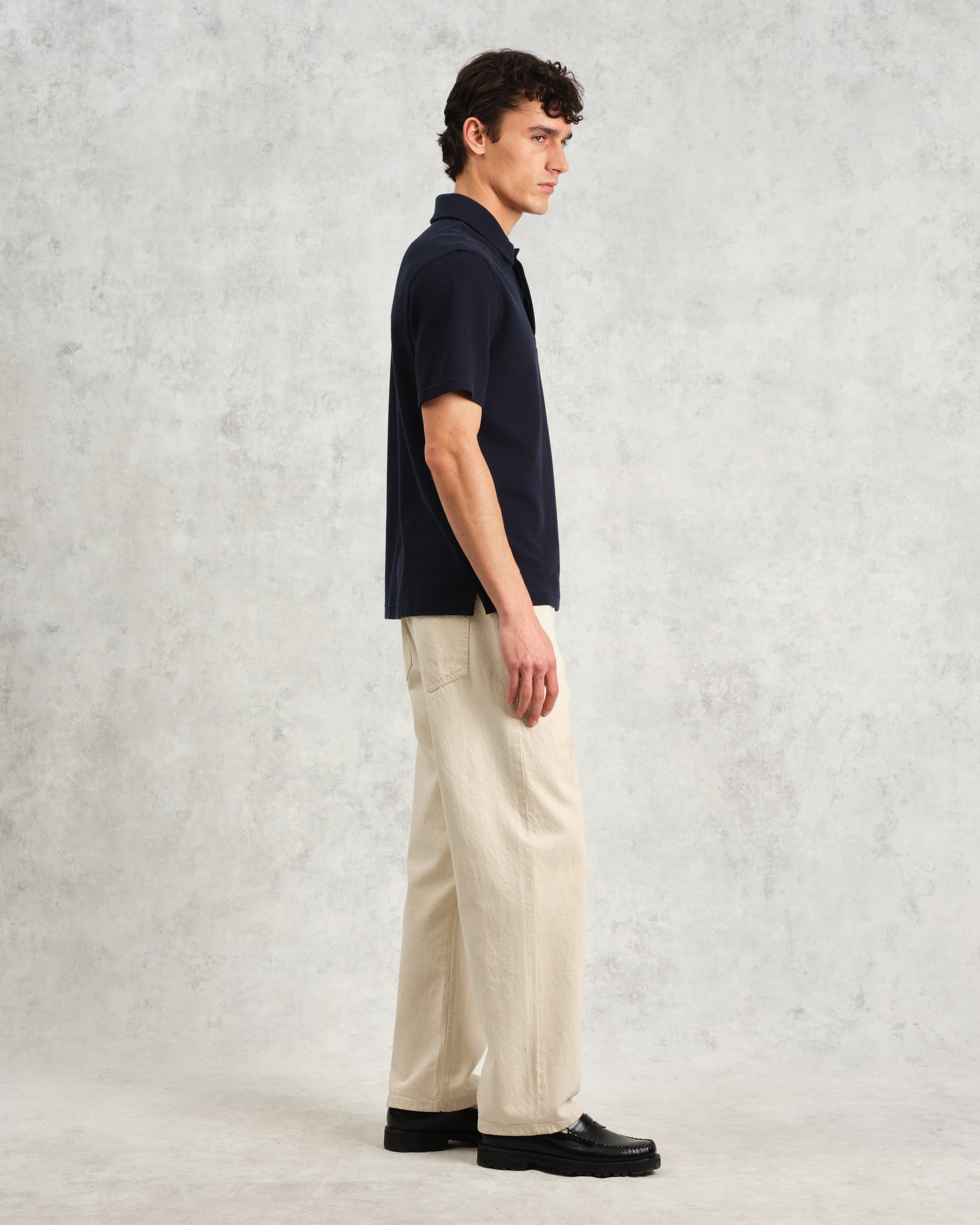 Shore - Navy Textured Organic Cotton Polo Shirt