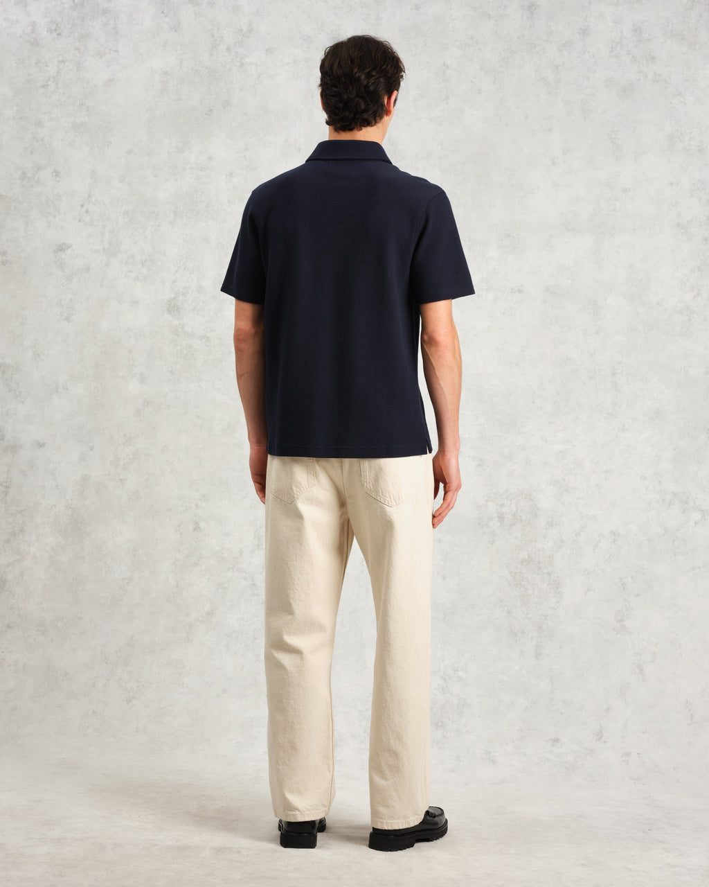 Shore - Navy Textured Organic Cotton Polo Shirt