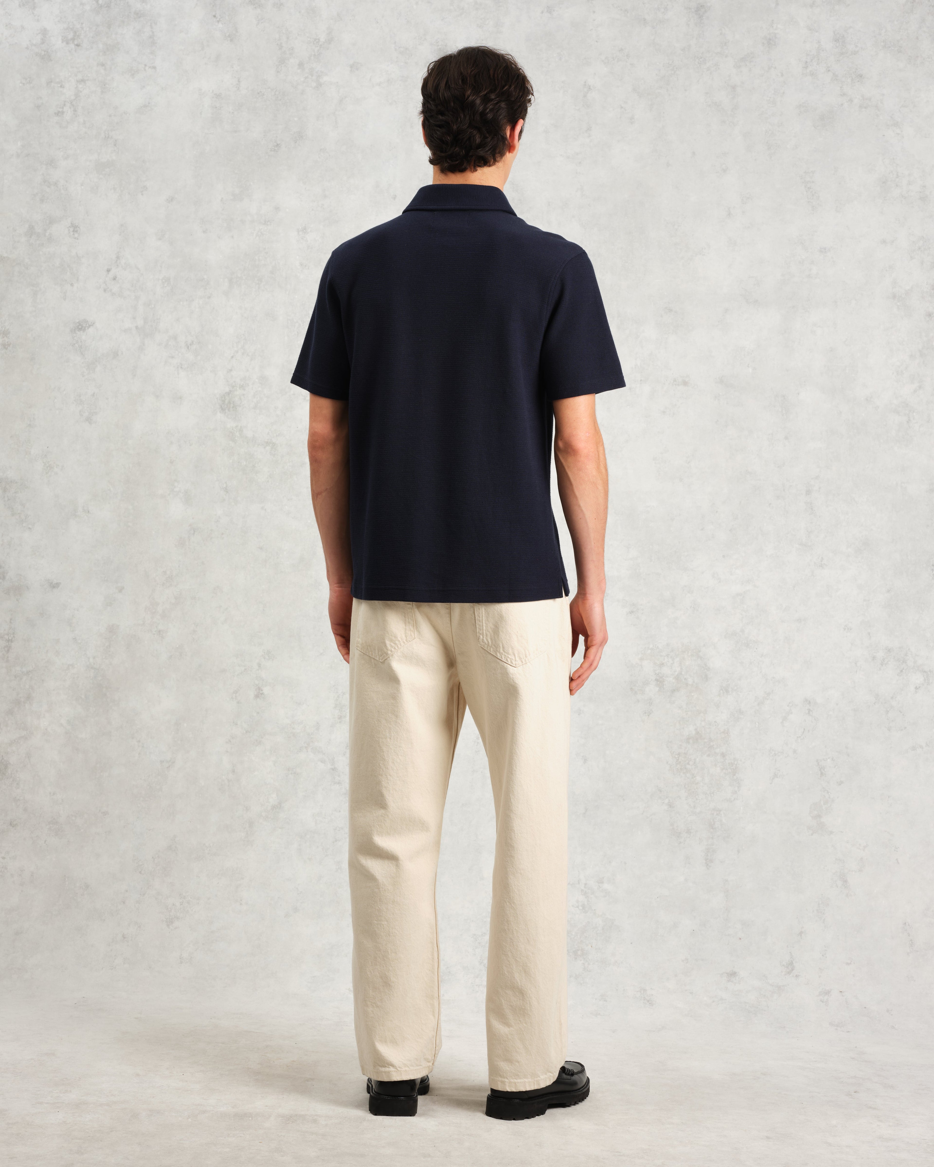Shore - Navy Textured Organic Cotton Polo Shirt
