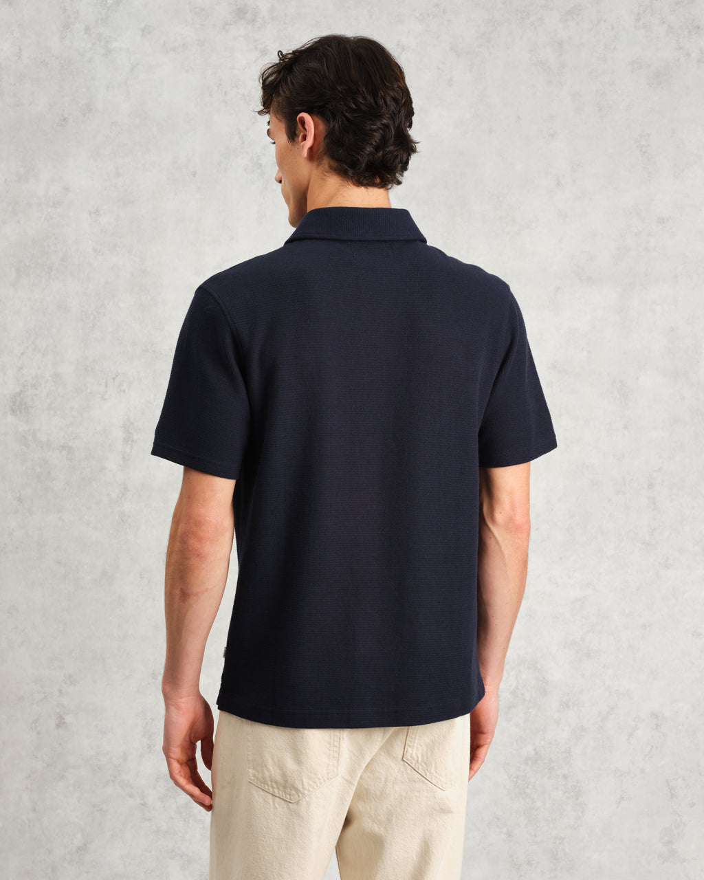 Shore - Navy Textured Organic Cotton Polo Shirt