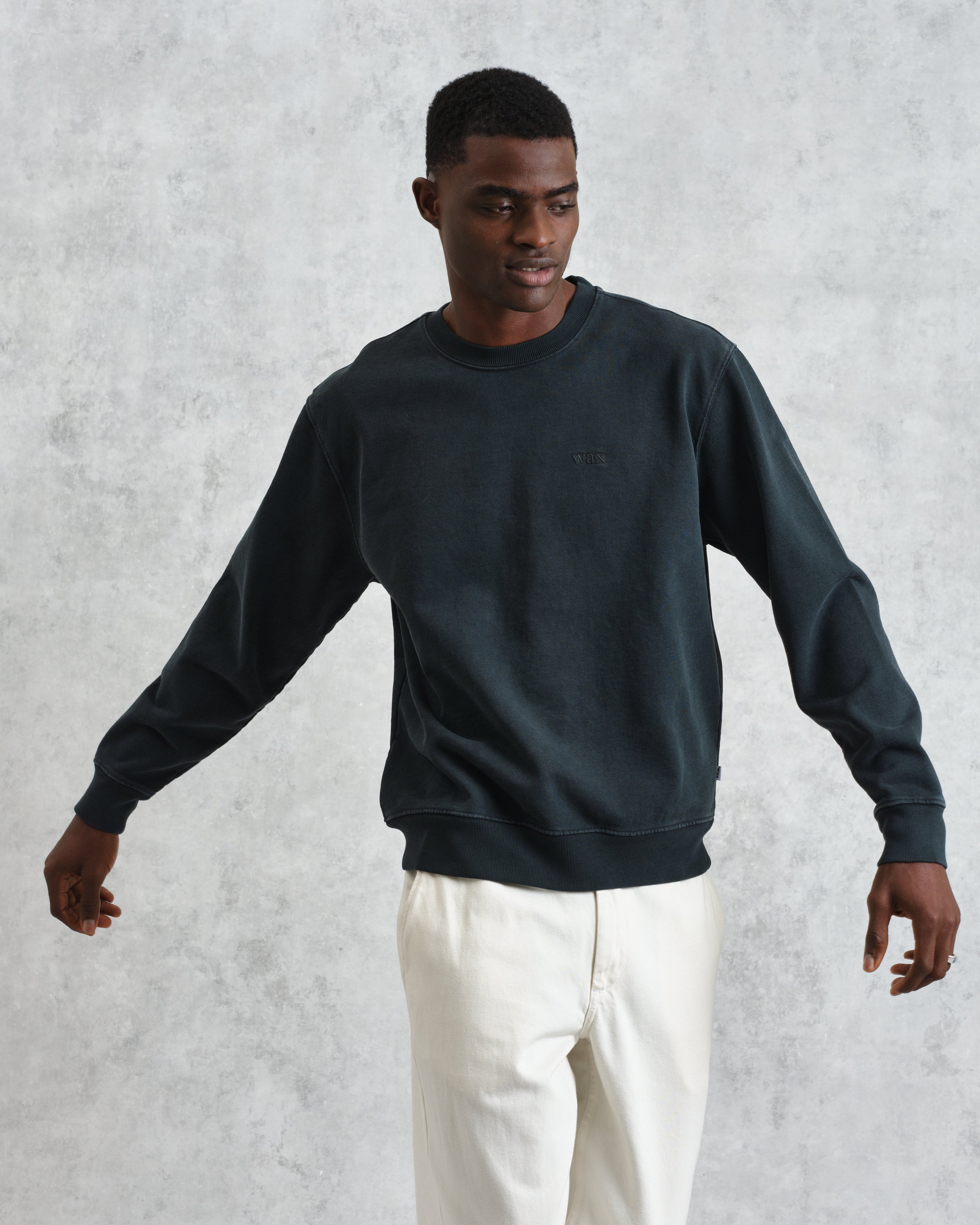 Sidney - Washed Black Brushed Organic Cotton Sweatshirt