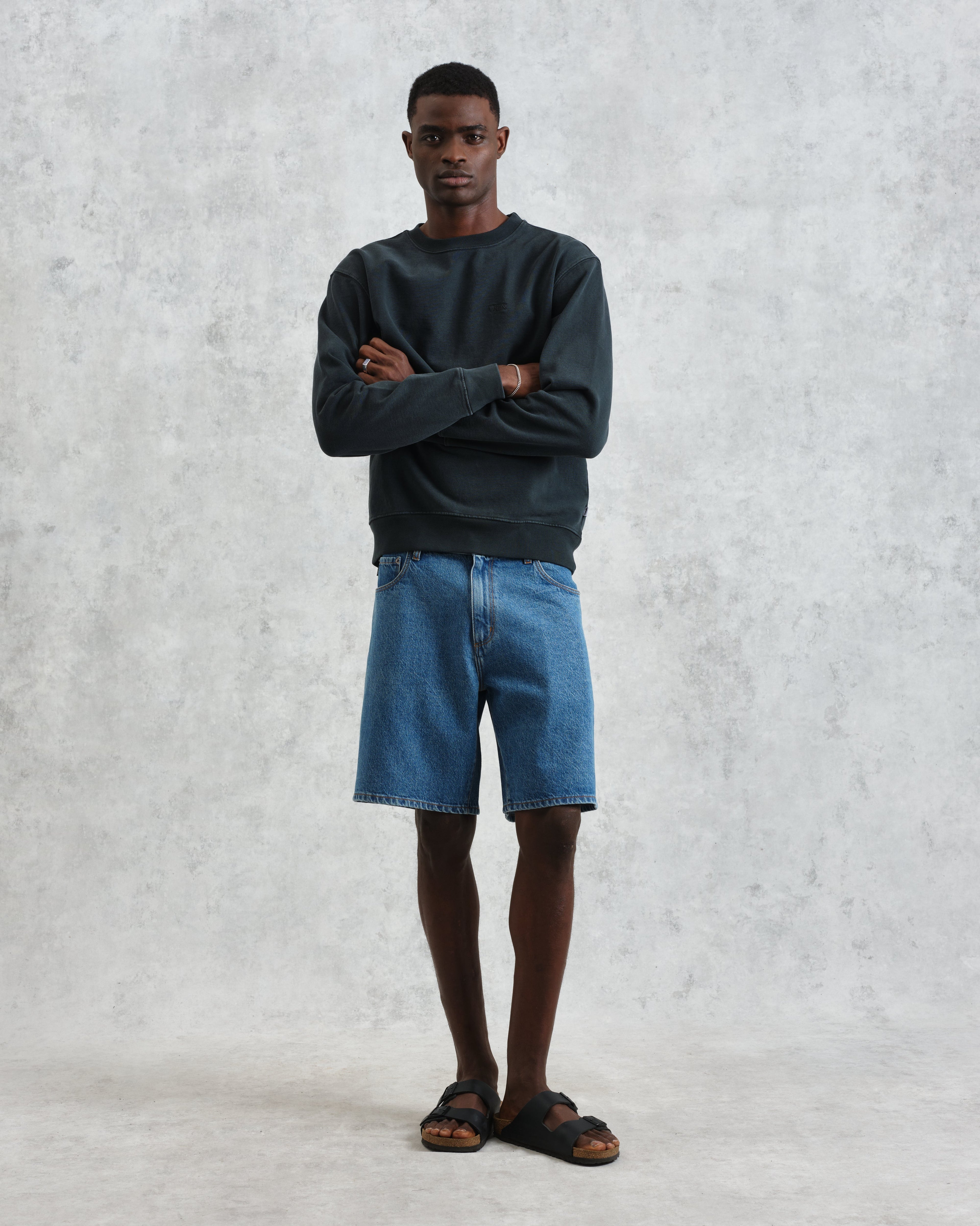 Sidney - Washed Black Brushed Organic Cotton Sweatshirt