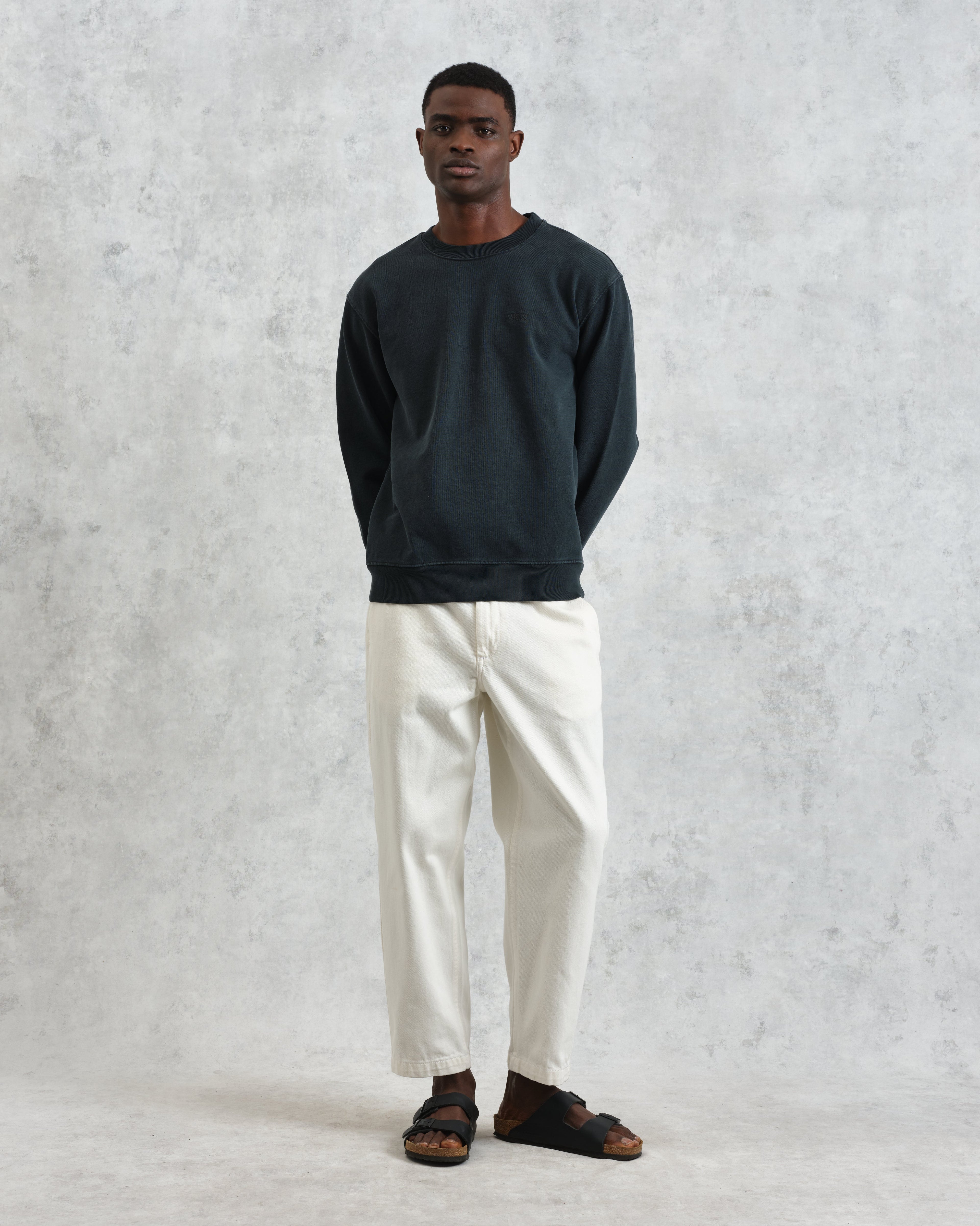 Sidney - Washed Black Brushed Organic Cotton Sweatshirt